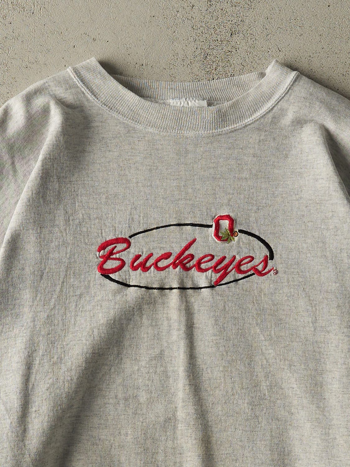 Vintage 90s Heather Grey Ohio State Buckeyes Embroidered Crewneck (XL/XXL)