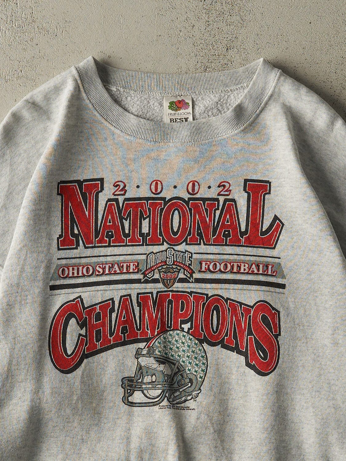 Vintage 02' Heather Grey Ohio State Football National Champions Crewneck (XL/XXL)