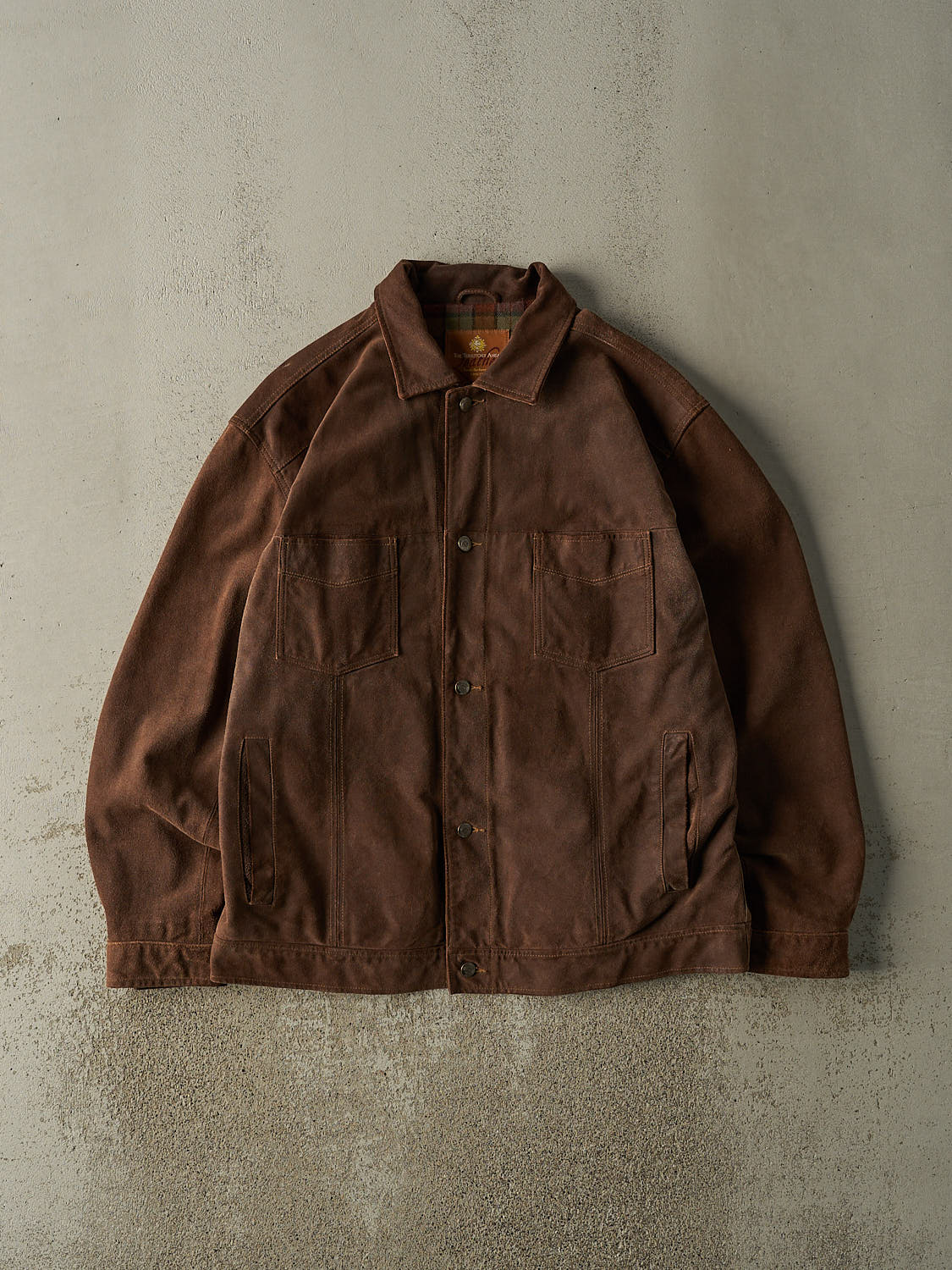 Vintage 90s Brown Suede Flannel Lined Leather Jacket (XL)