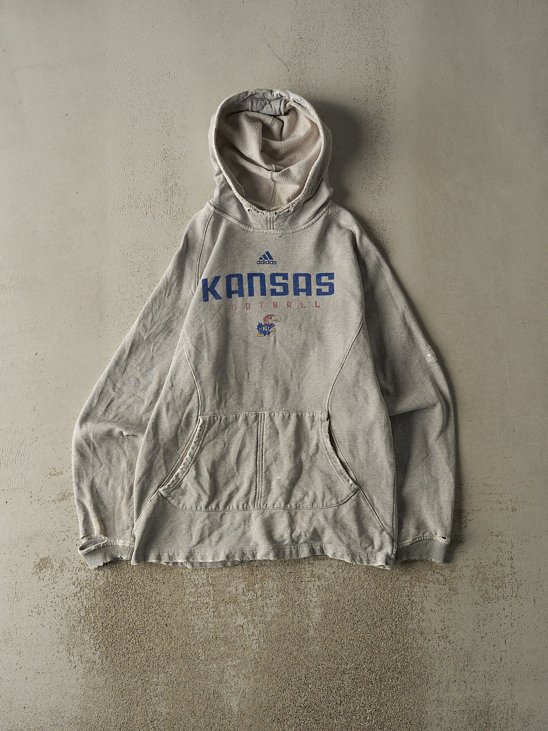 Vintage Y2K Grey Kansas University Jayhawks Adidas Hoodie (L/XL)