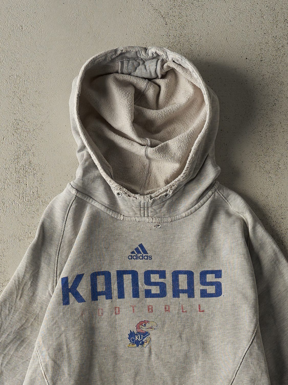 Vintage Y2K Grey Kansas University Jayhawks Adidas Hoodie (L/XL)