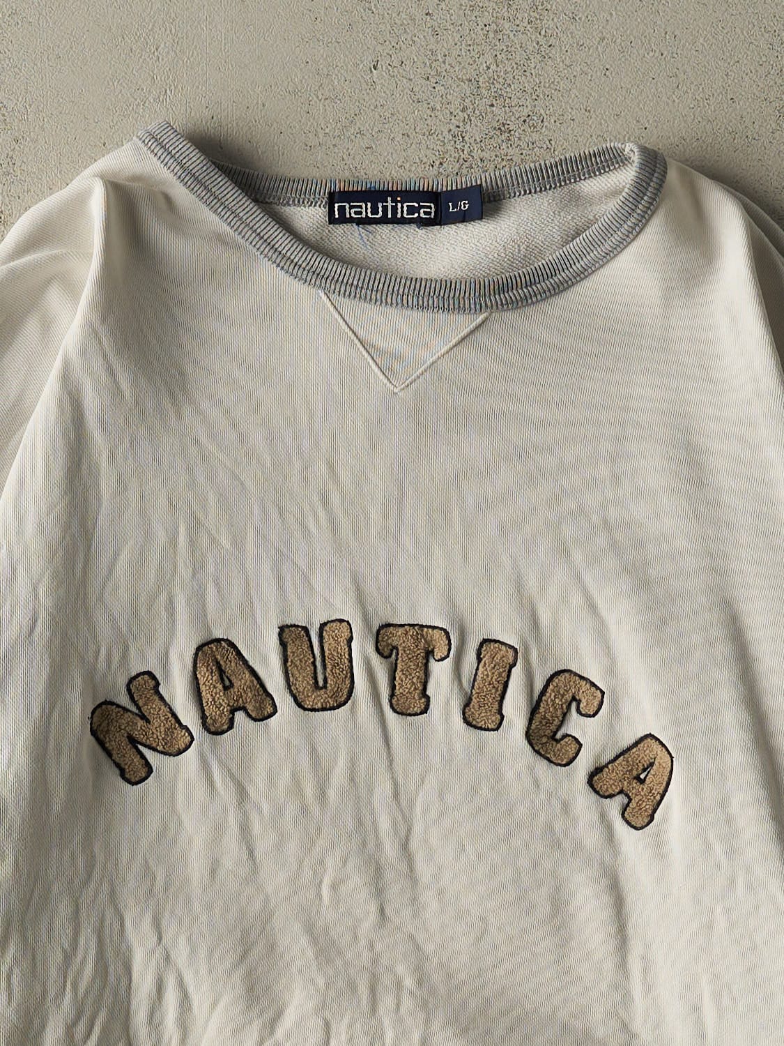 Vintage Y2K White & Grey Nautica Embroidered Crewneck (L/XL)