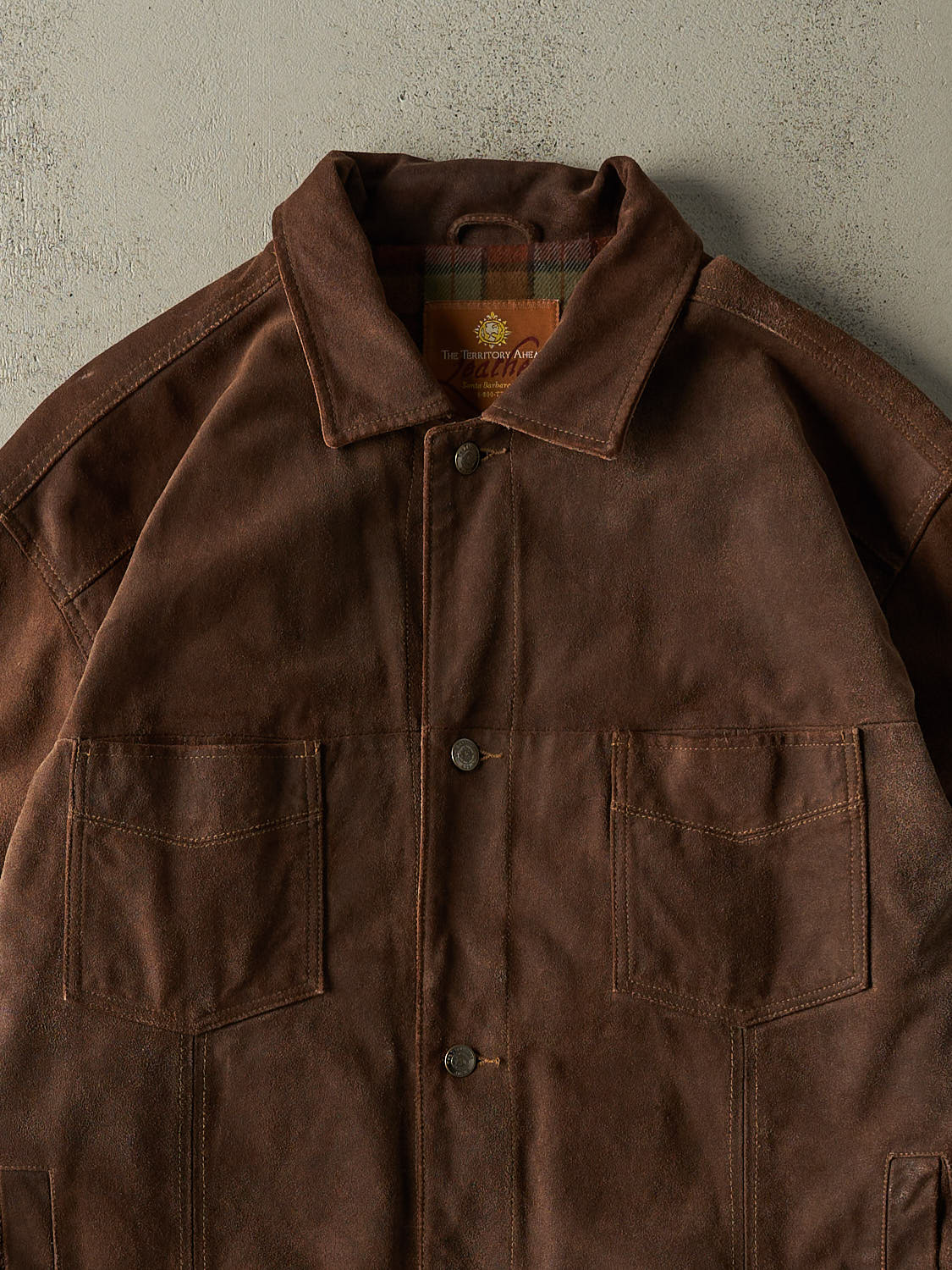 Vintage 90s Brown Suede Flannel Lined Leather Jacket (XL)