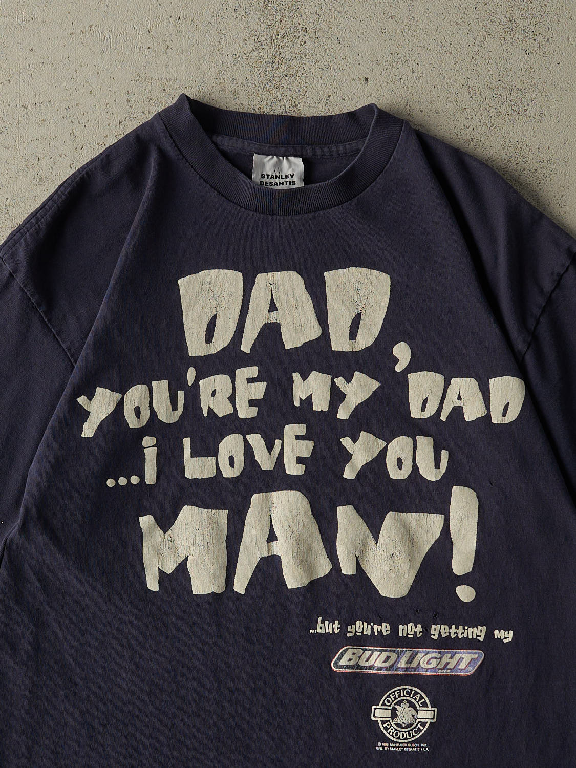 Vintage 96' Navy Blue Bud Light "I Love You Man" Slogan Tee (S/M)