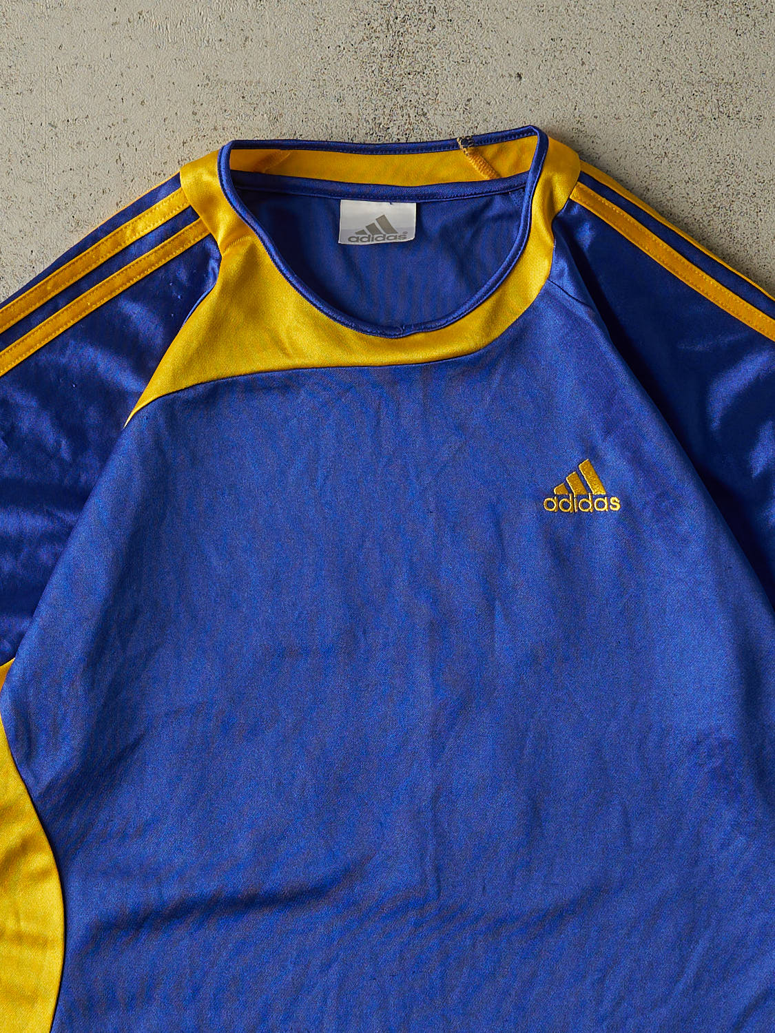 Vintage Y2K Blue & Yellow Adidas Soccer Jersey (L/XL)