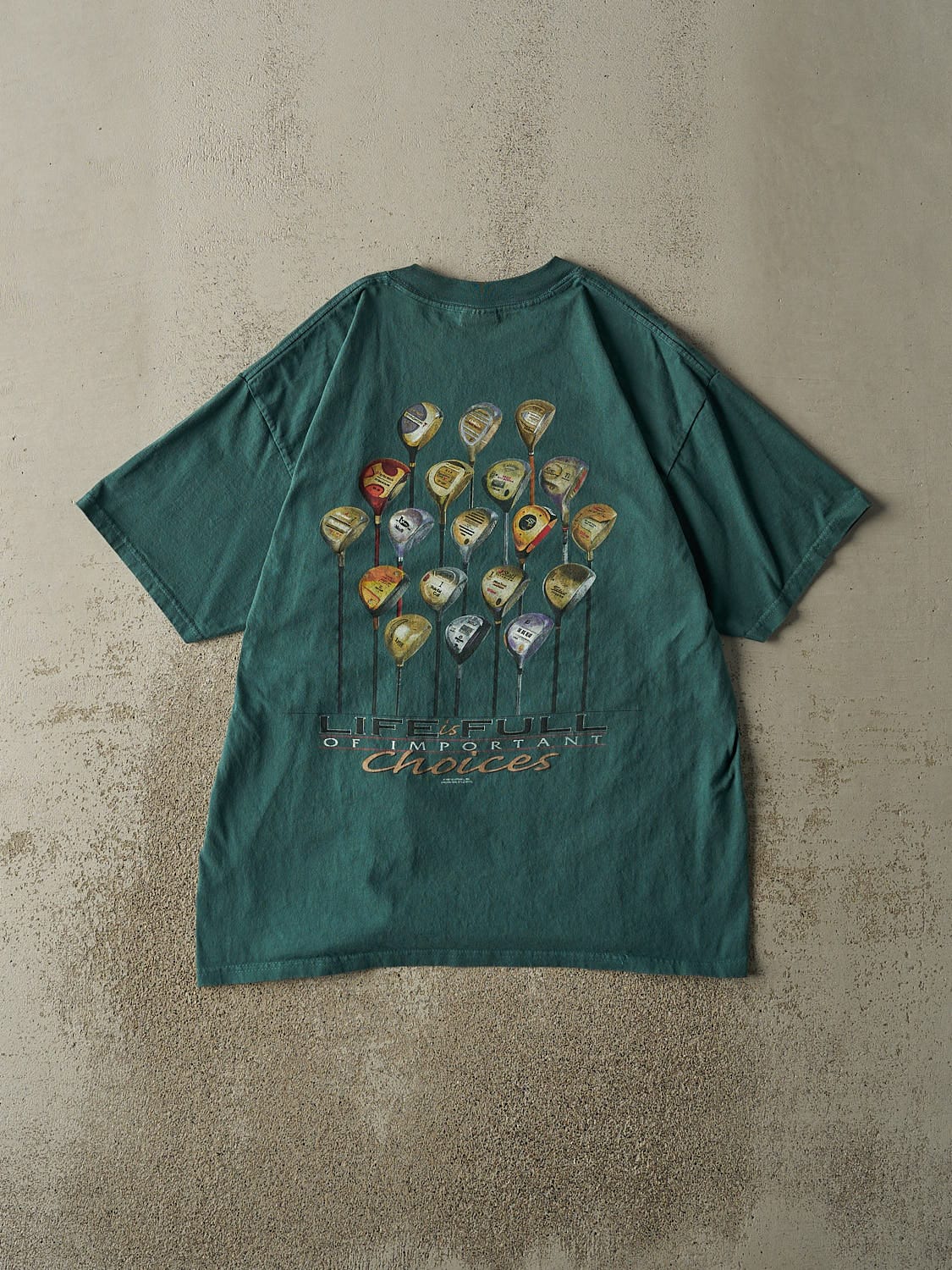 Vintage 97' Green "Life is Full of Important Choices" Golf Slogan Tee (L/XL)