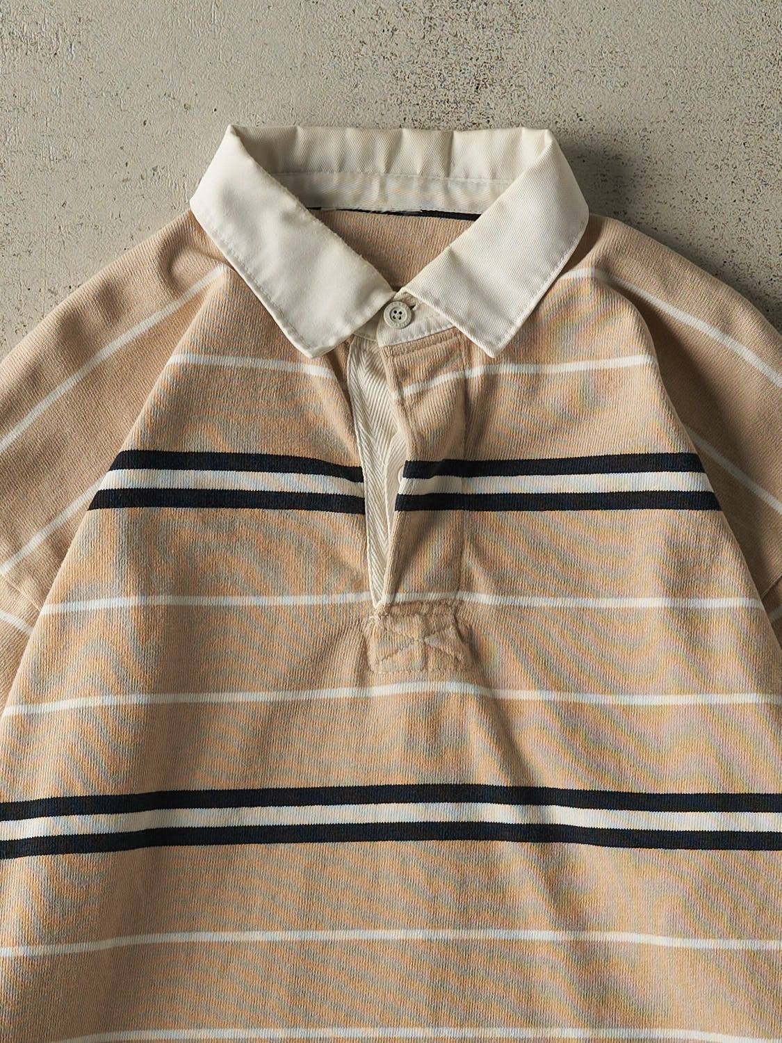 Vintage 90s Beige & Navy Striped Rugby Long Sleeve (L/XL)