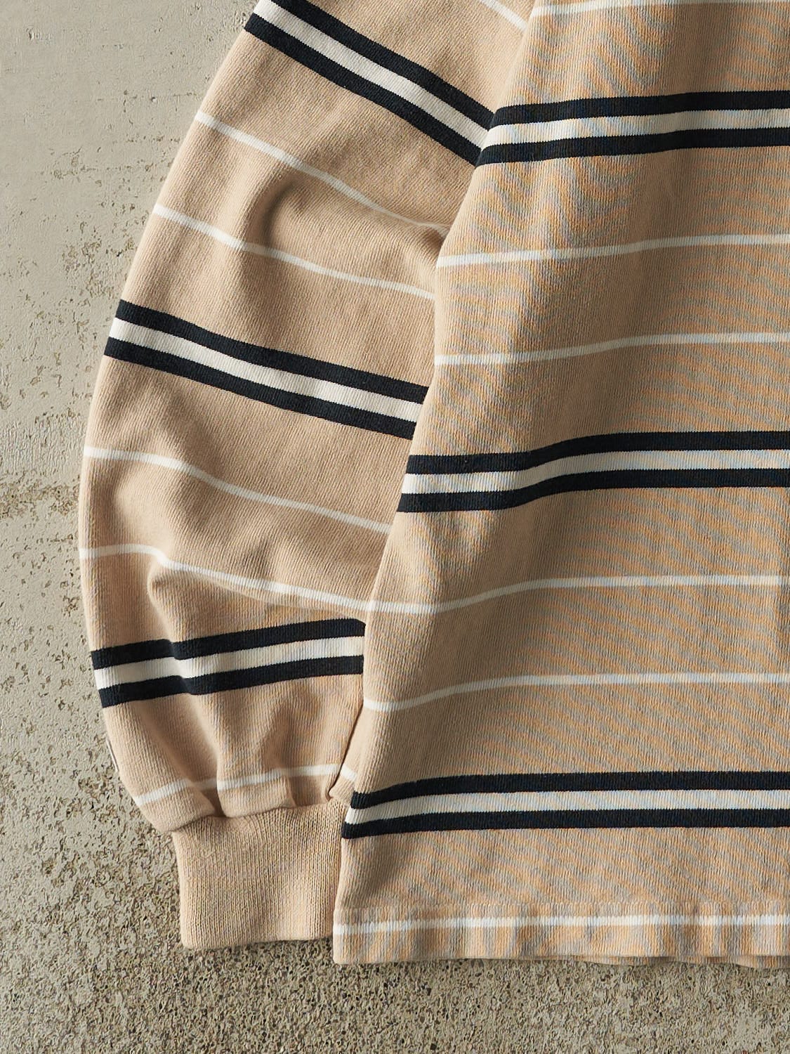 Vintage 90s Beige & Navy Striped Rugby Long Sleeve (L/XL)