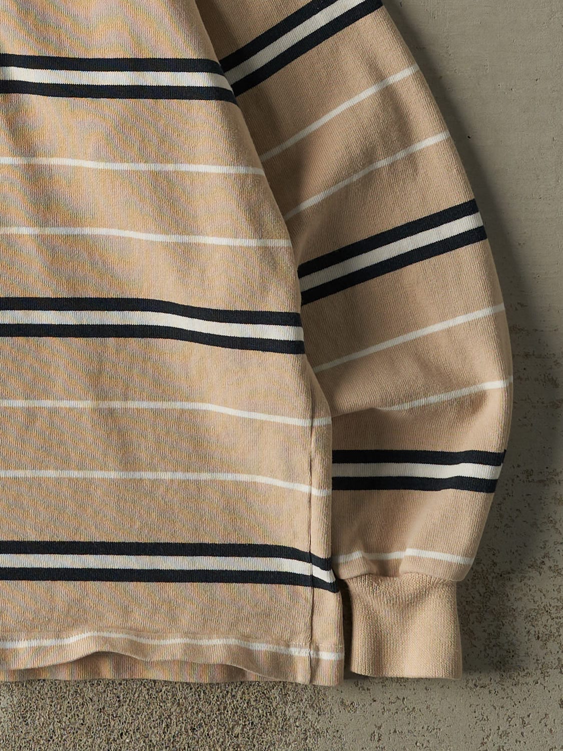 Vintage 90s Beige & Navy Striped Rugby Long Sleeve (L/XL)