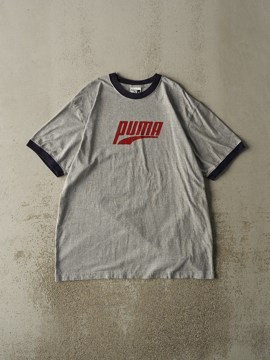 Vintage Y2K Grey & Navy Puma Logo Ringer Tee (L/XL)