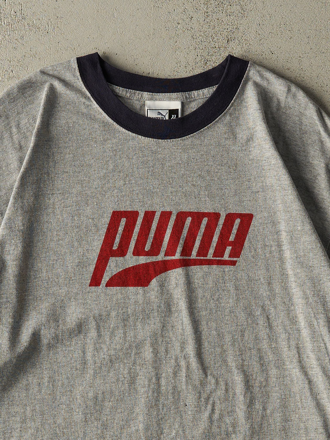 Vintage Y2K Grey & Navy Puma Logo Ringer Tee (L/XL)