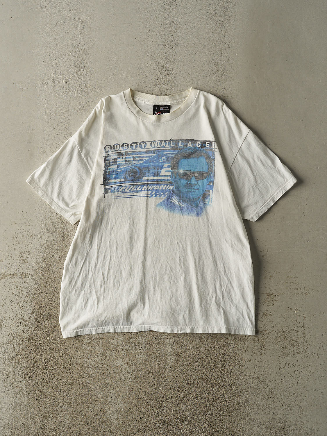 Vintage Y2K White Rusty Wallace Nascar Racing Tee (XL)