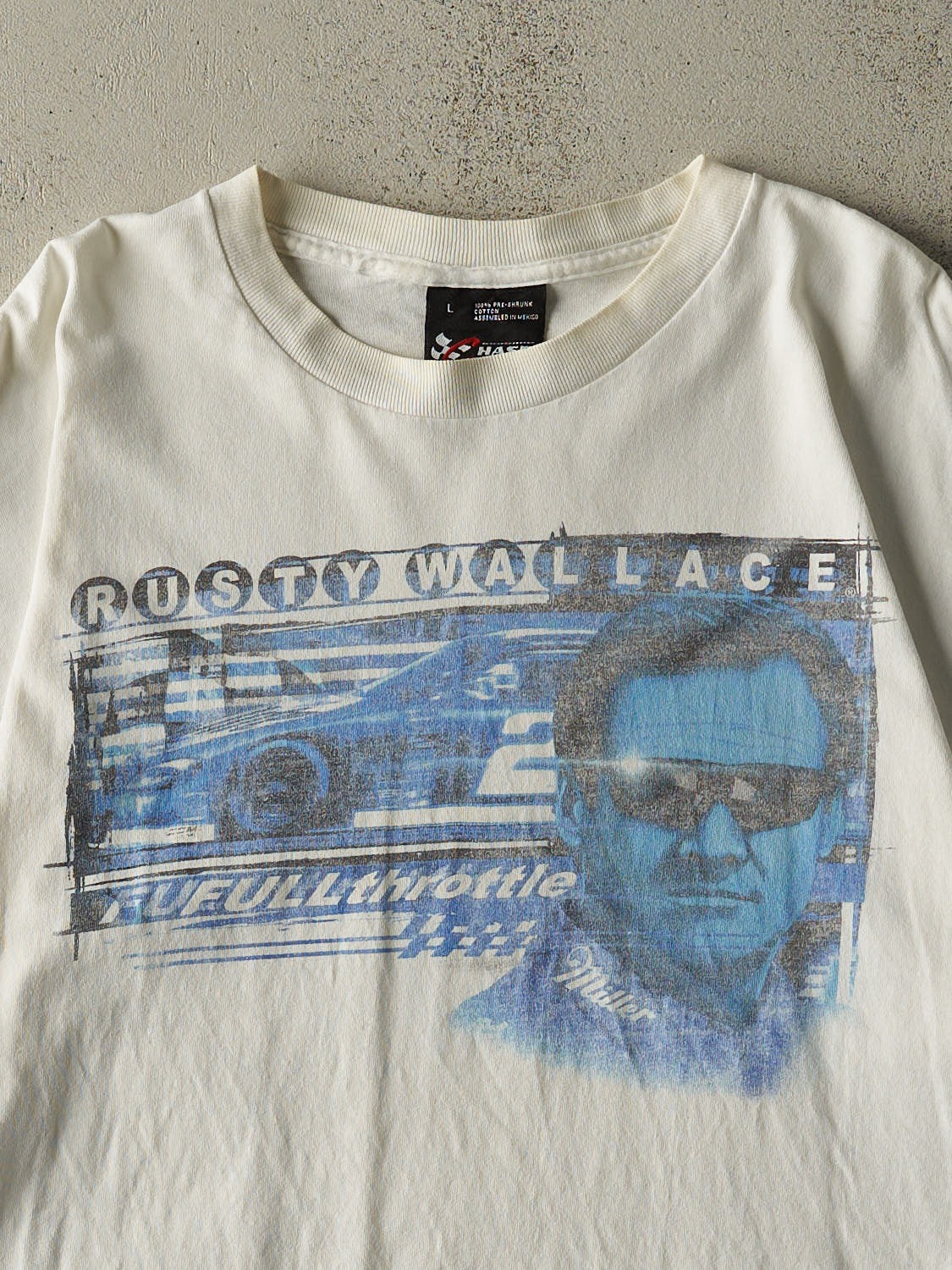 Vintage Y2K White Rusty Wallace Nascar Racing Tee (XL)