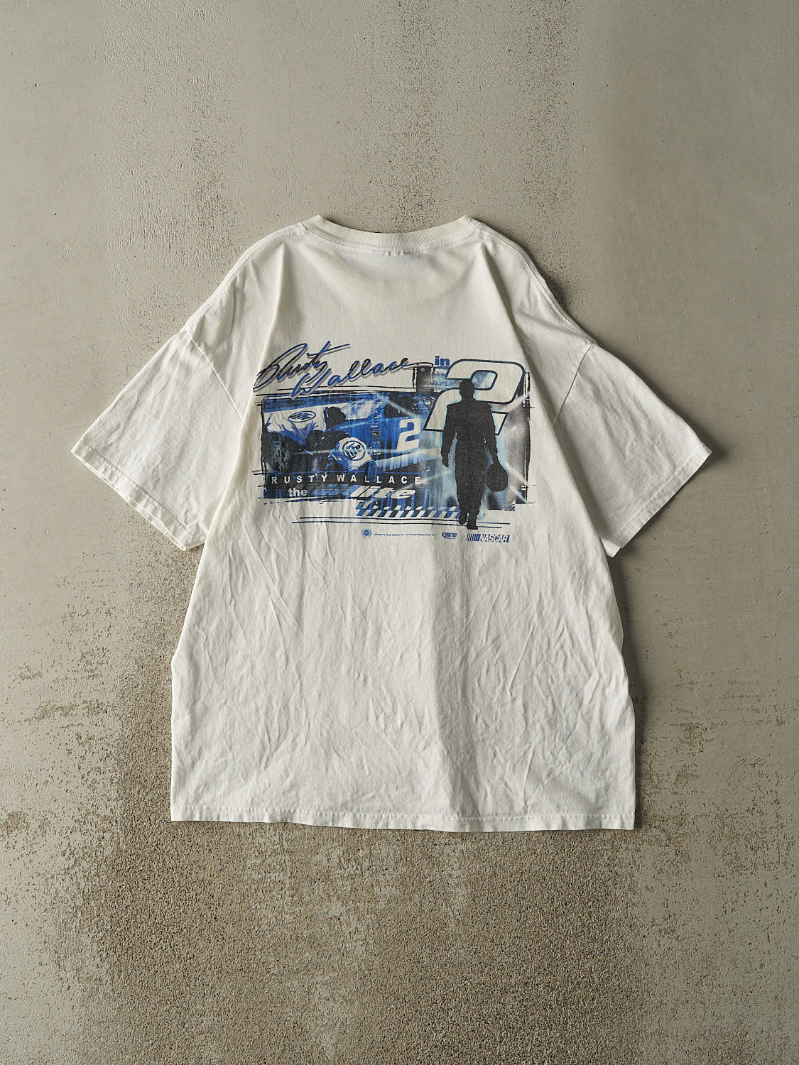 Vintage Y2K White Rusty Wallace Nascar Racing Tee (XL)