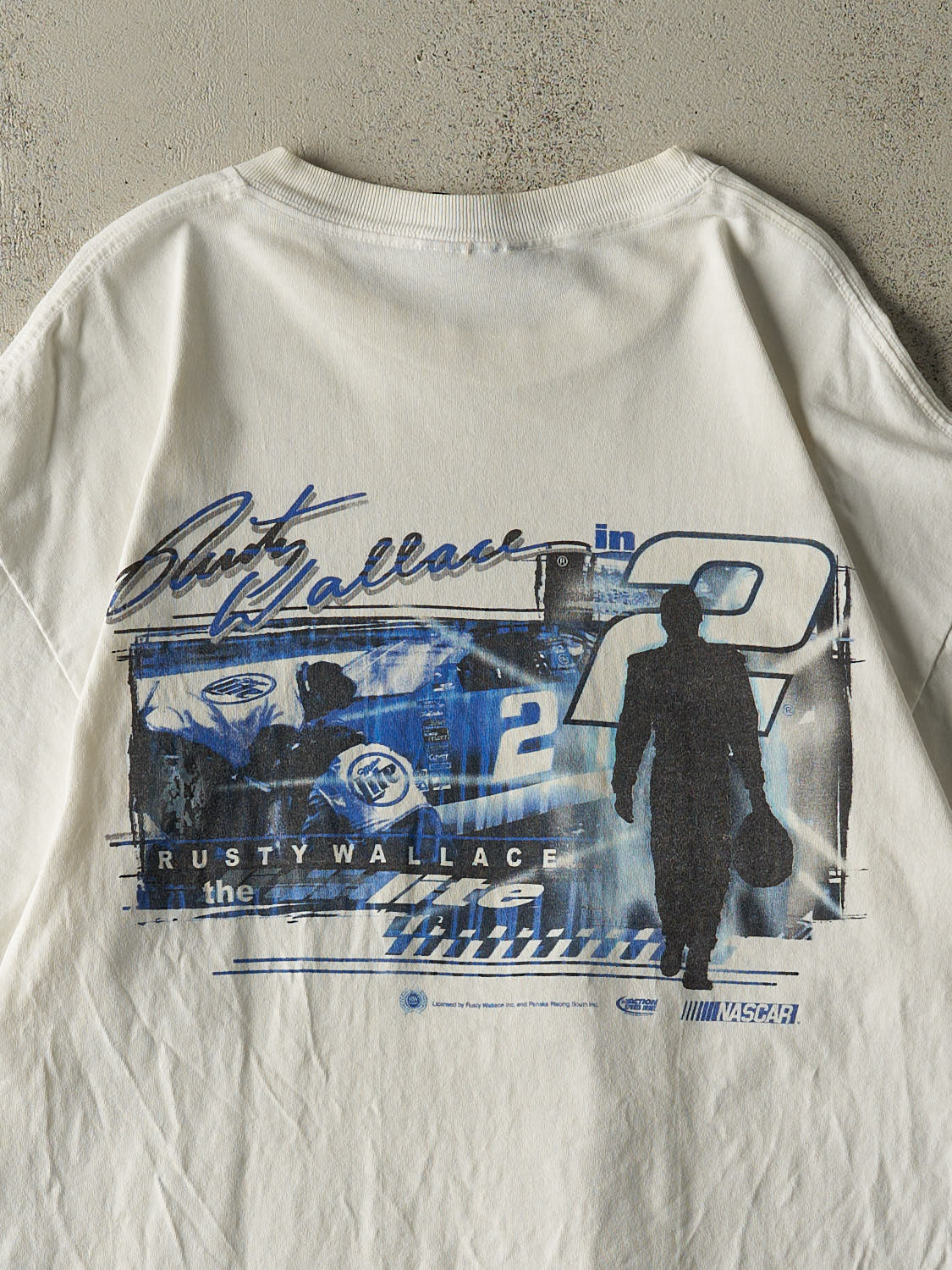 Vintage Y2K White Rusty Wallace Nascar Racing Tee (XL)