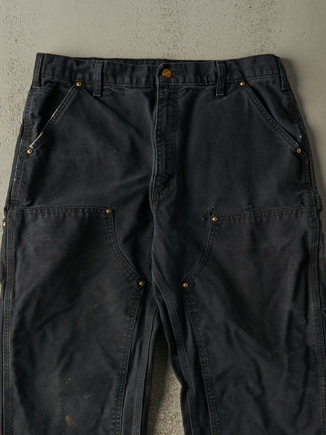 Vintage Y2K Faded Black Carhartt Double Knee Carpenter Pants (35x32.5)