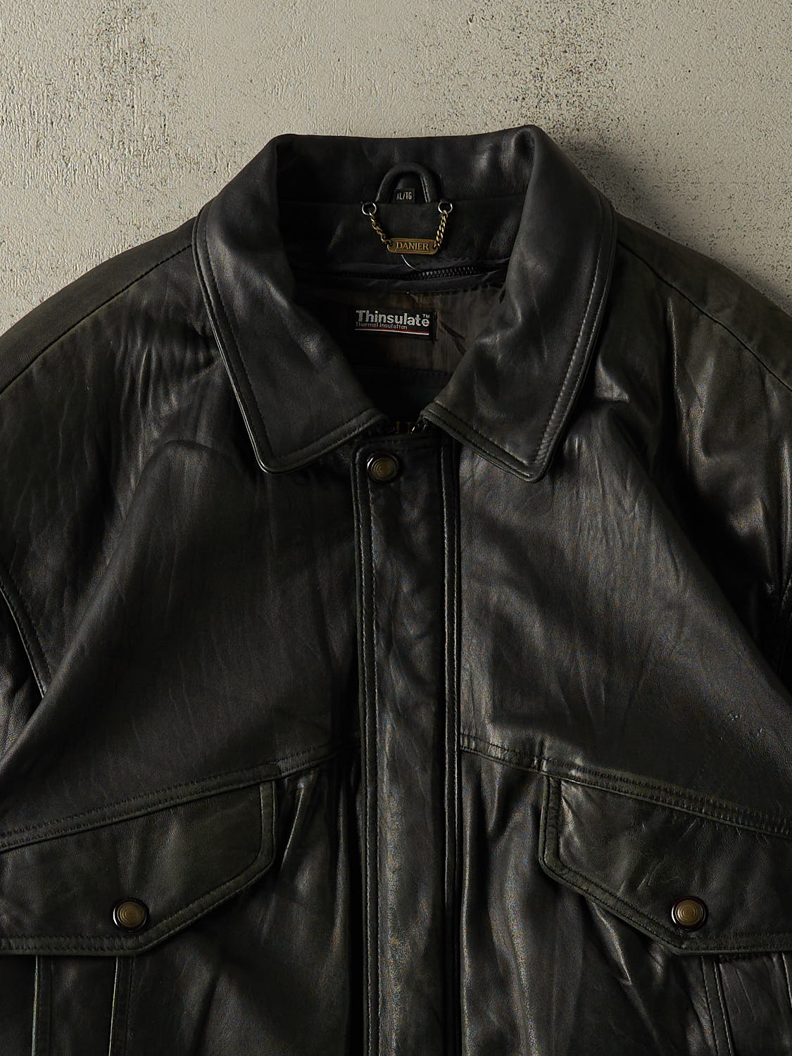 Vintage 90s Black Danier Leather Bomber Jacket (XL/XXL)