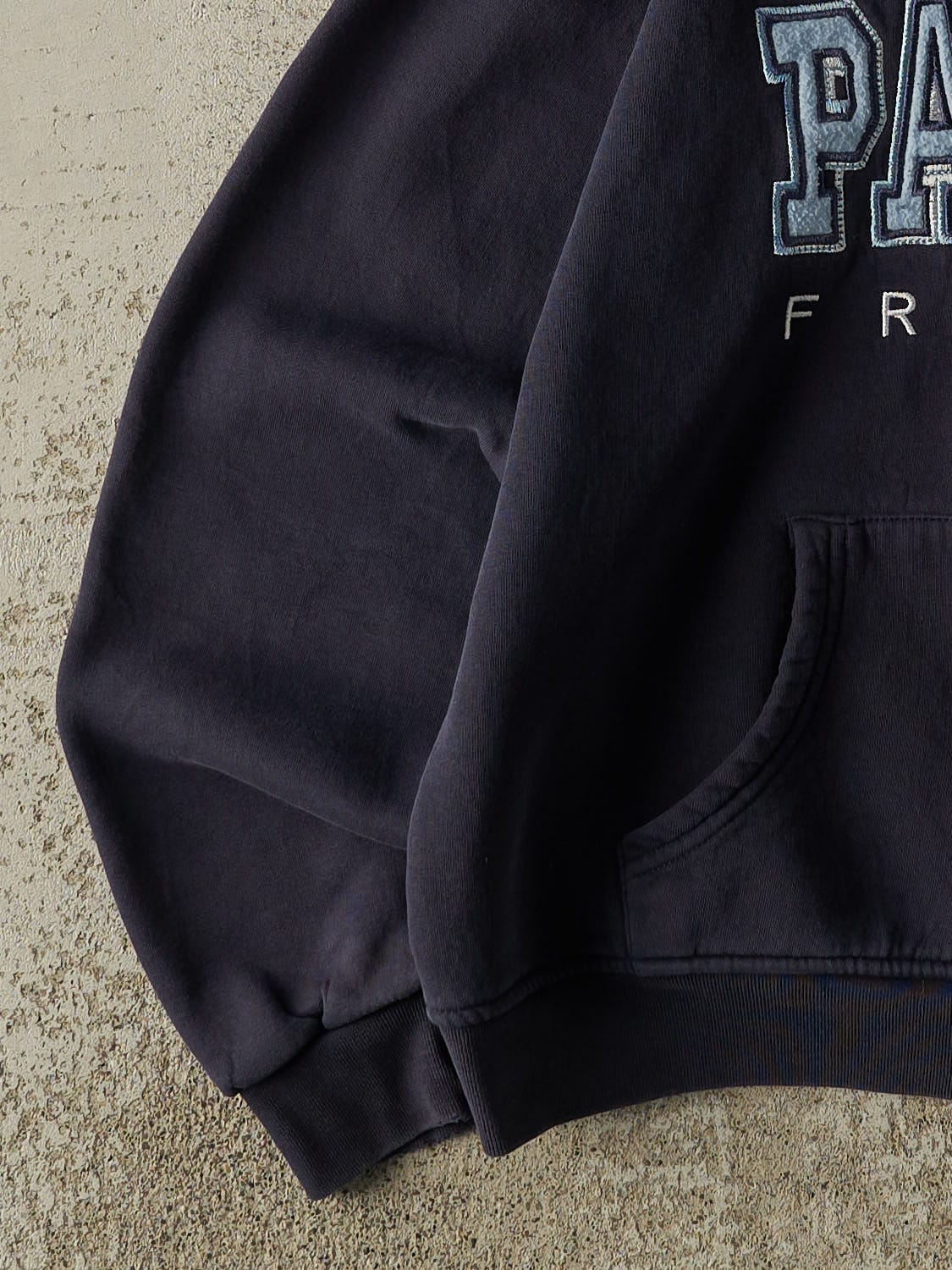 Vintage Y2K Navy Blue Paris France Embroidered Zip Up Hoodie (S/M)