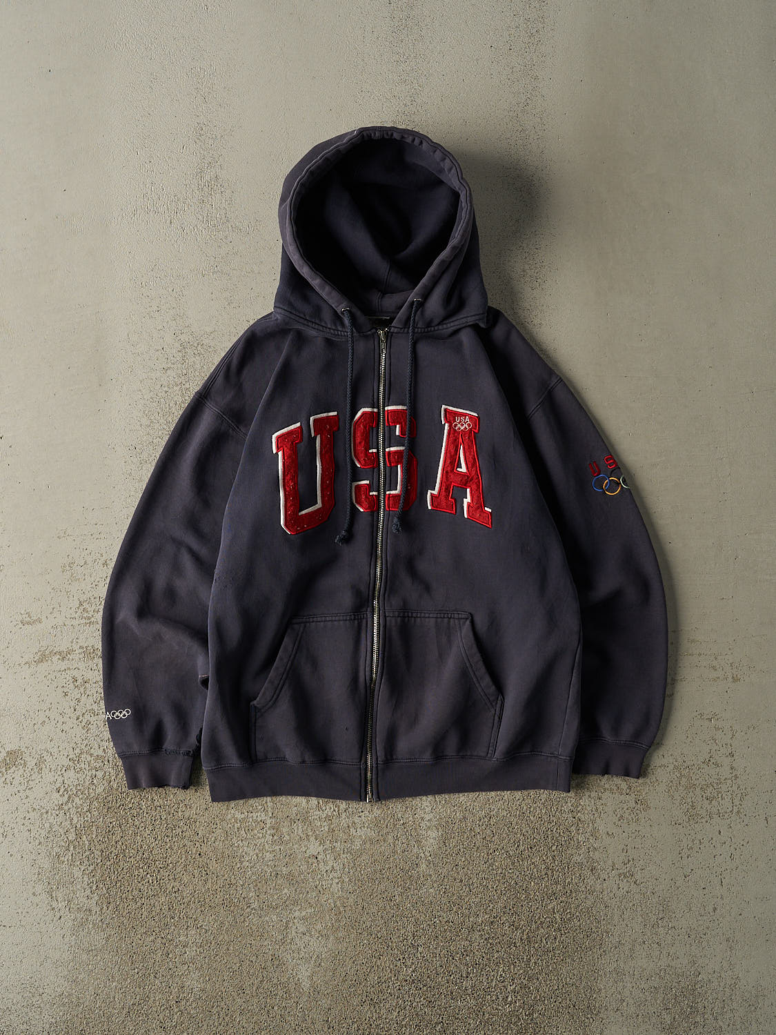 Vintage Y2K Navy Blue Team USA Embroidered Zip Up Hoodie (M/L)