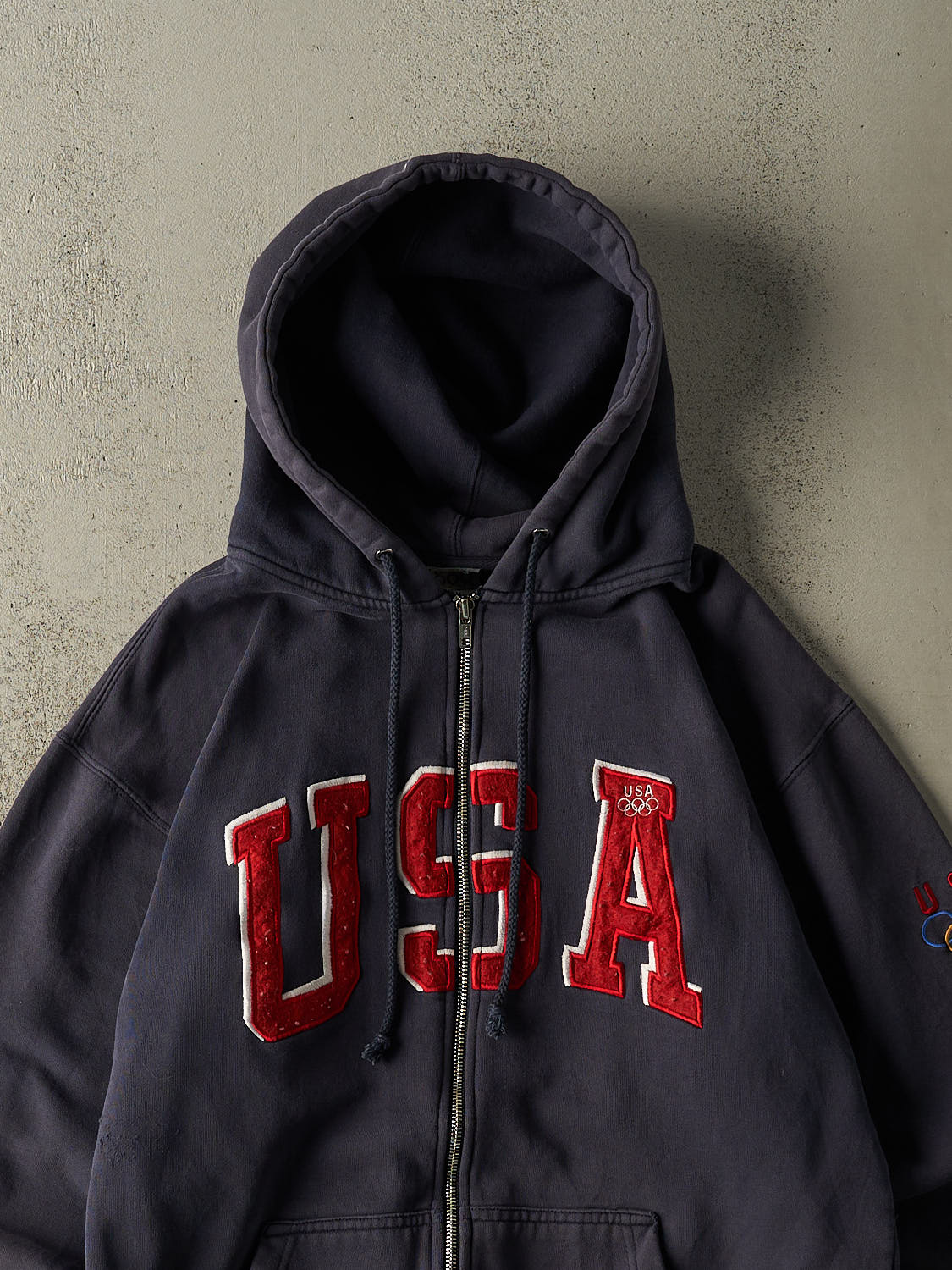 Vintage Y2K Navy Blue Team USA Embroidered Zip Up Hoodie (M/L)