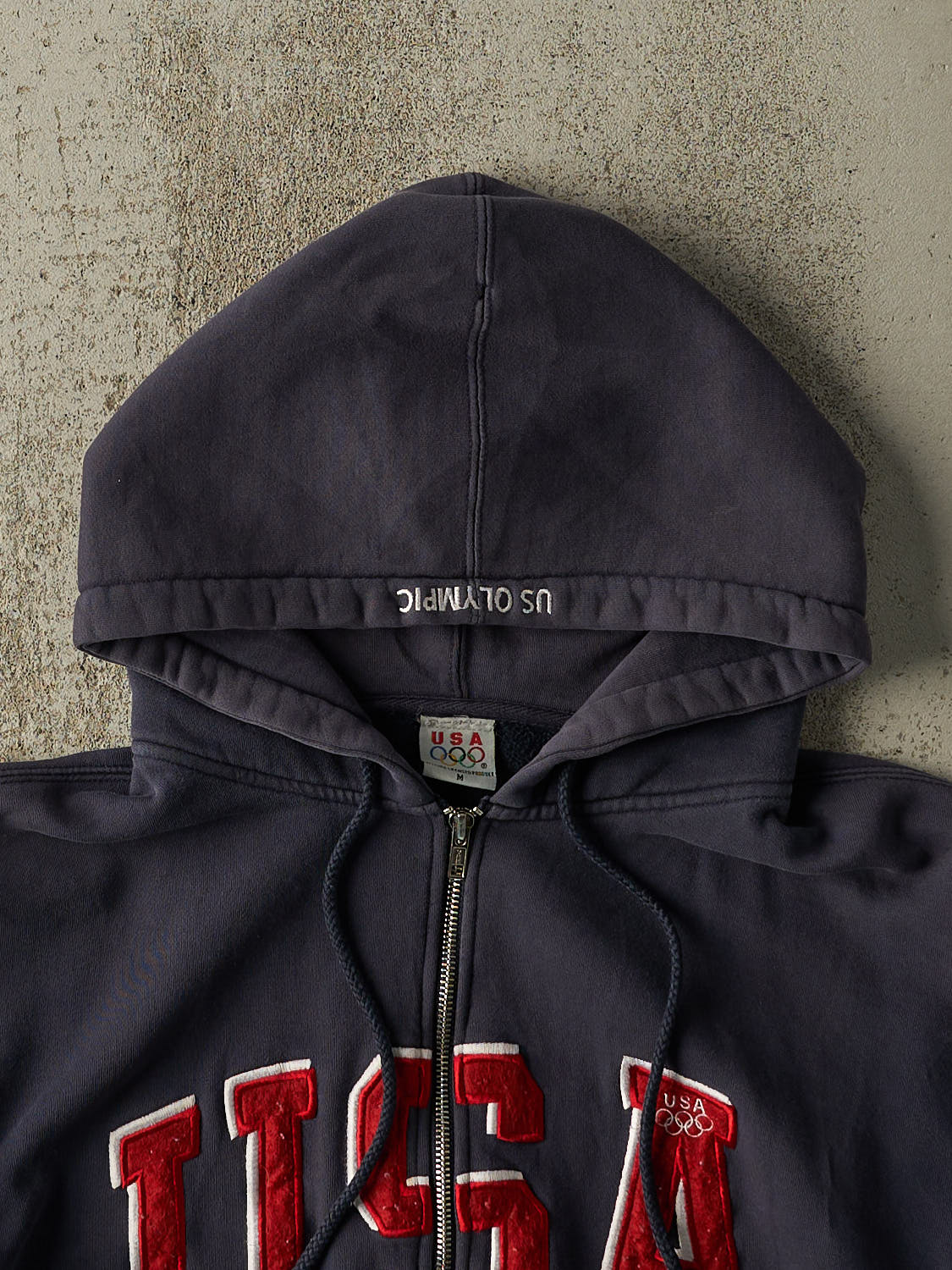 Vintage Y2K Navy Blue Team USA Embroidered Zip Up Hoodie (M/L)