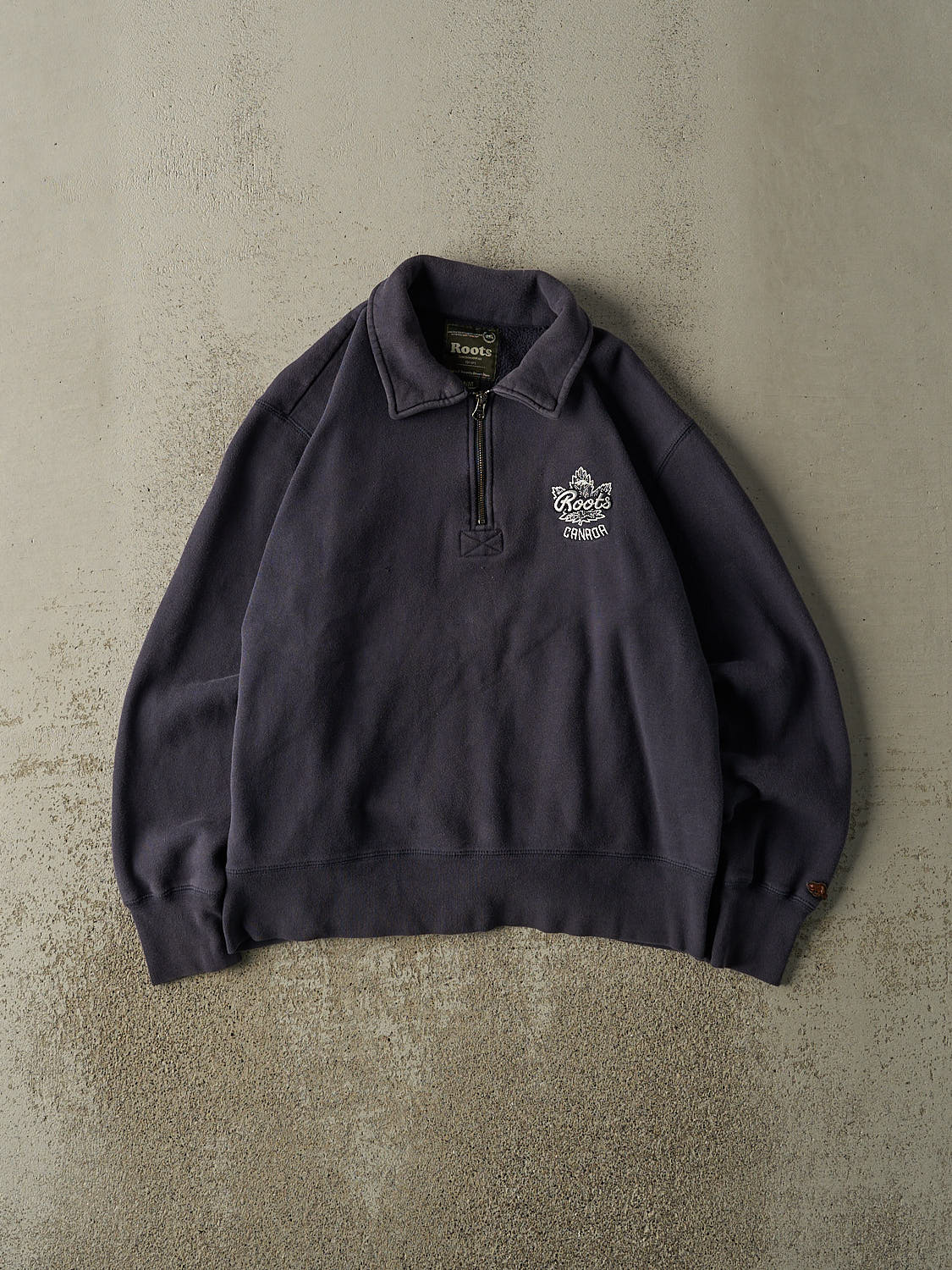 Vintage Y2K Navy Blue Roots Embroidered Quarter Zip Sweater (S/M)