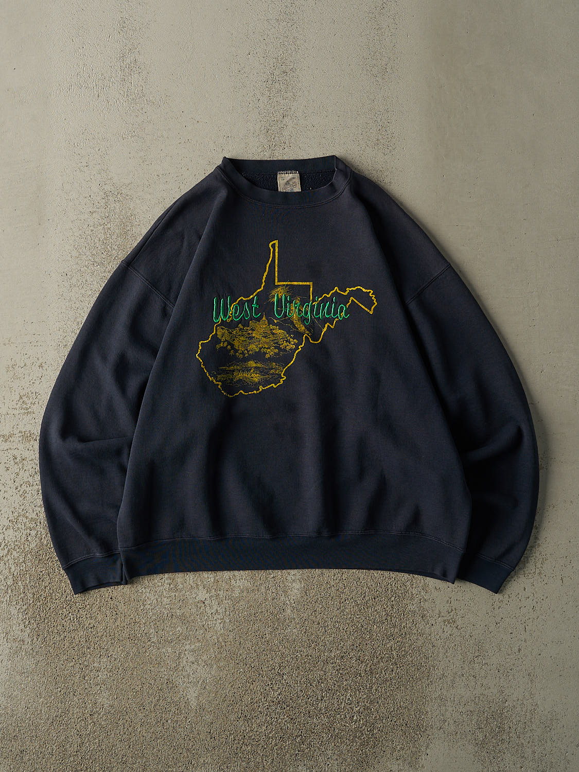 Vintage 90s Navy Blue West Virginia Embroidered Crewneck (XL)