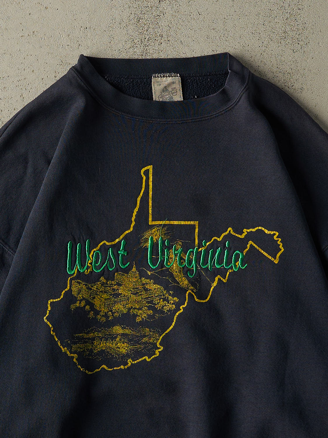 Vintage 90s Navy Blue West Virginia Embroidered Crewneck (XL)