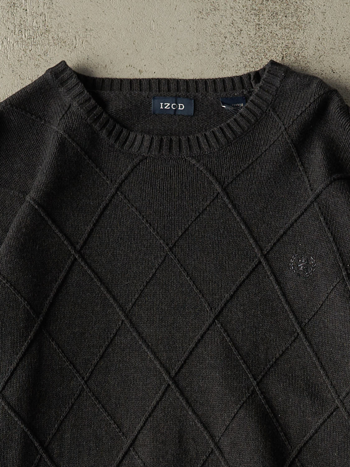 Vintage Y2K Charcoal Grey Izod Patterned Embroidered Knit (XL)