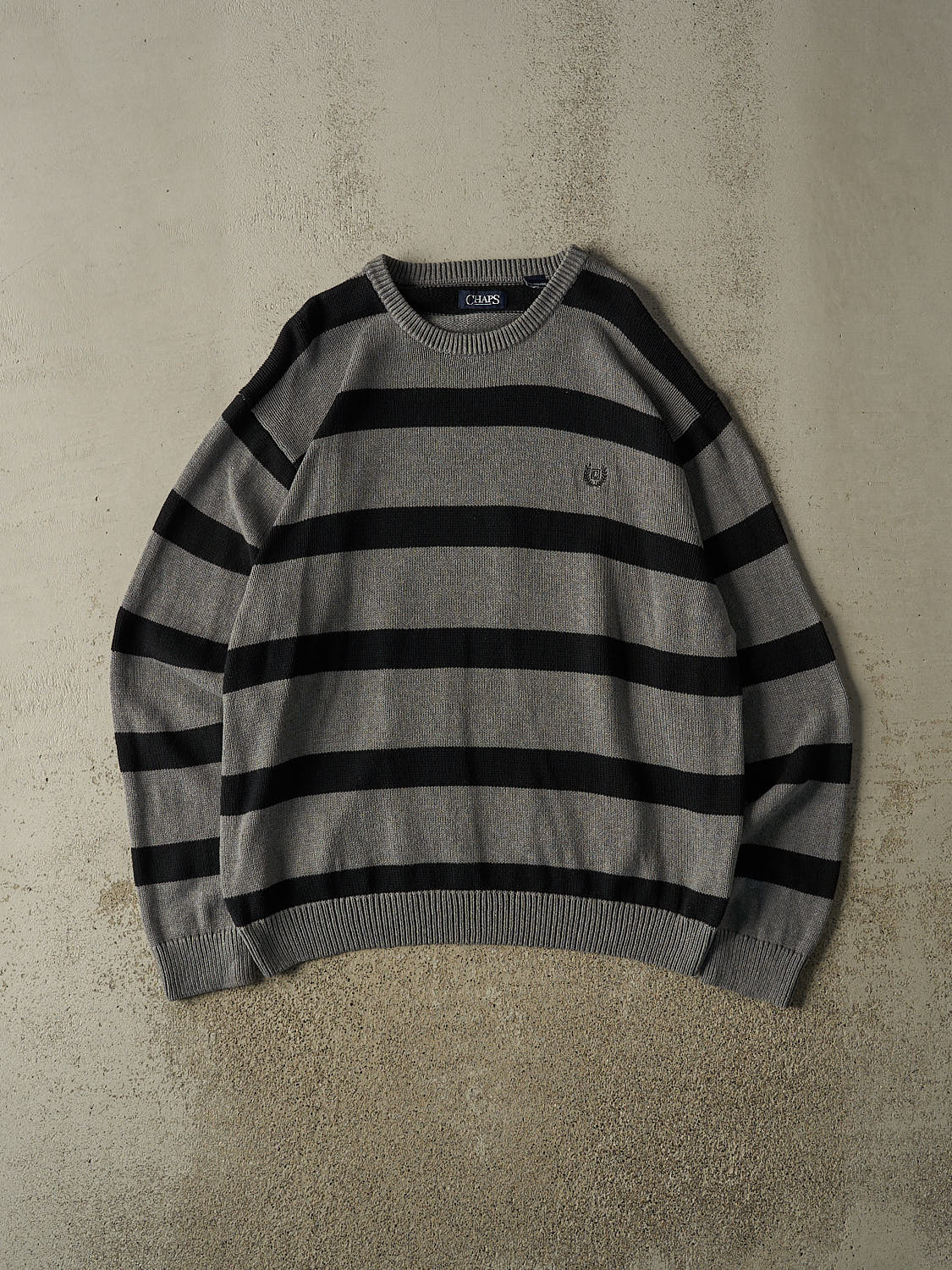 Vintage Y2K Grey Chaps Embroidered Striped Knit (XL/XXL)
