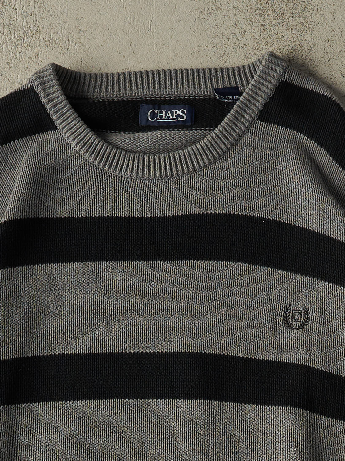 Vintage Y2K Grey Chaps Embroidered Striped Knit (XL/XXL)