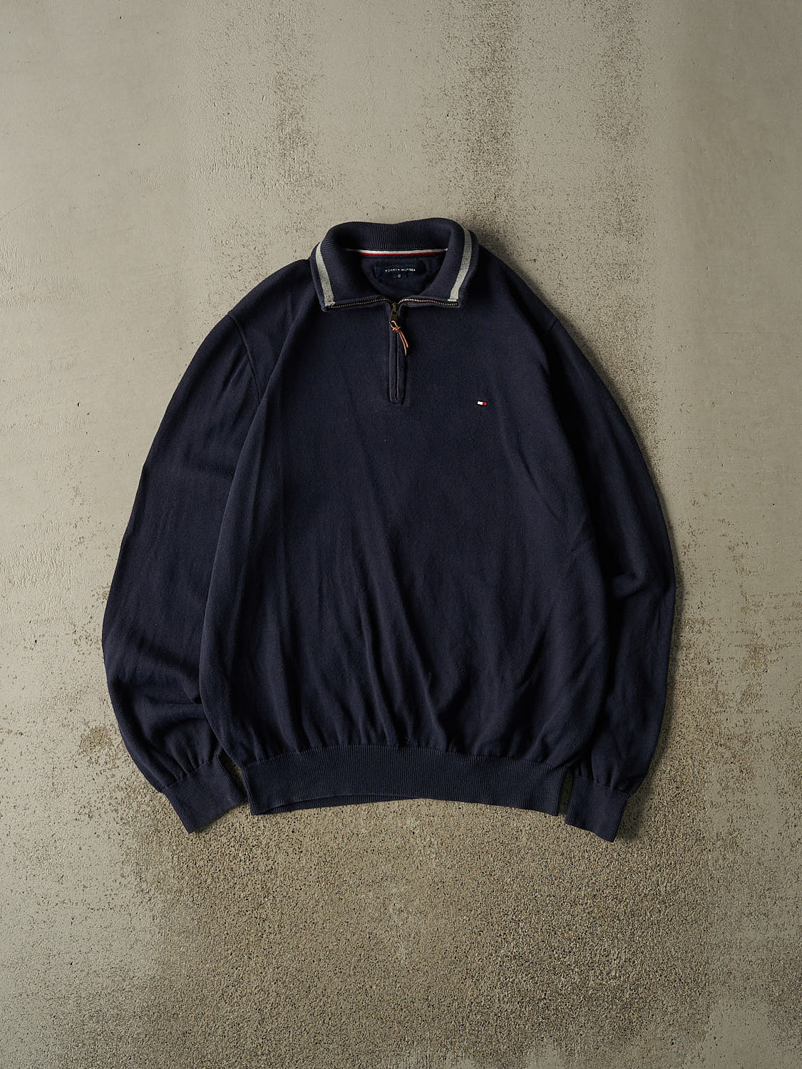 Vintage Y2K Navy Blue Tommy Hilfiger Quarter Zip Knit (L/XL)