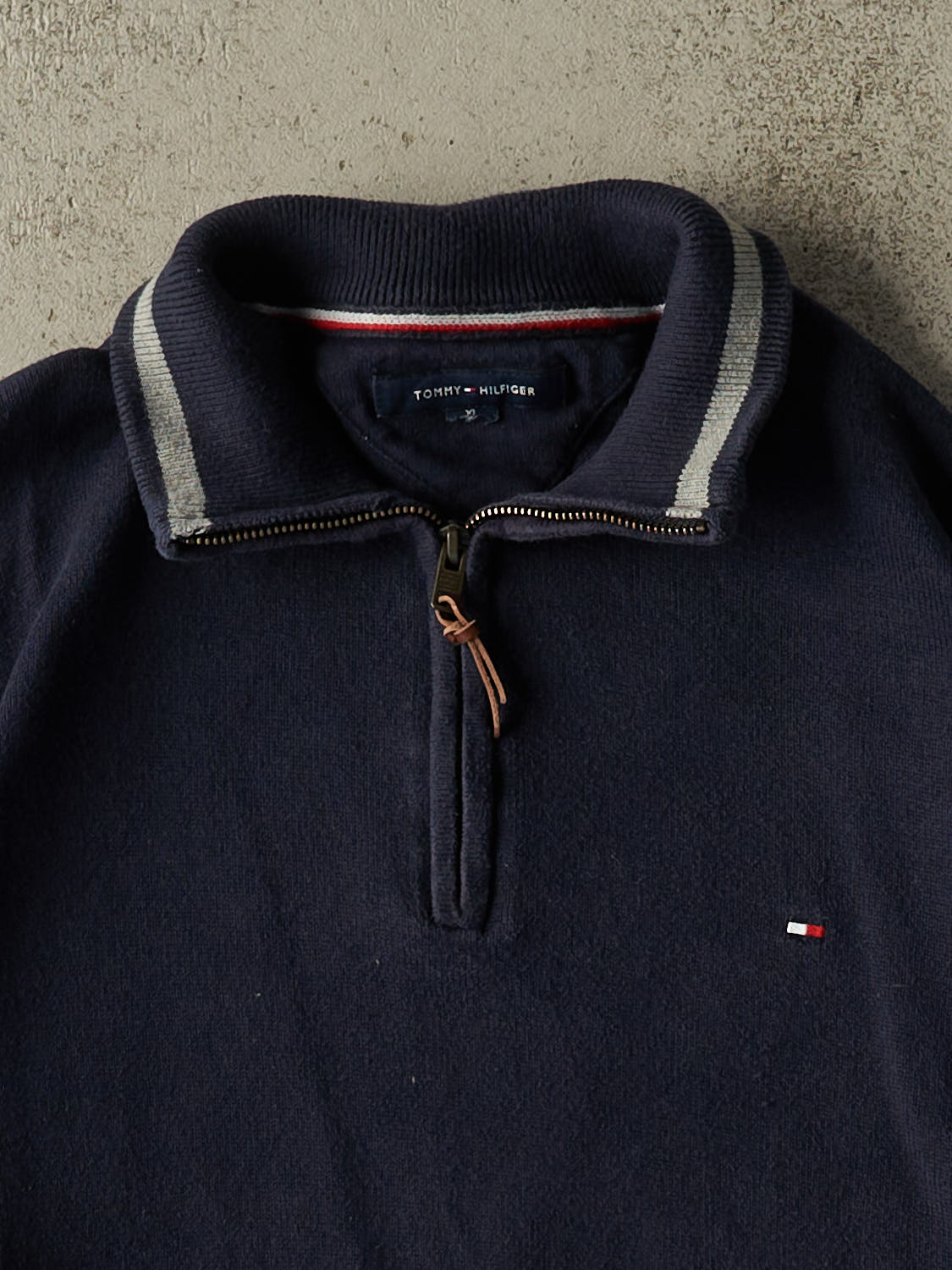 Vintage Y2K Navy Blue Tommy Hilfiger Quarter Zip Knit (L/XL)