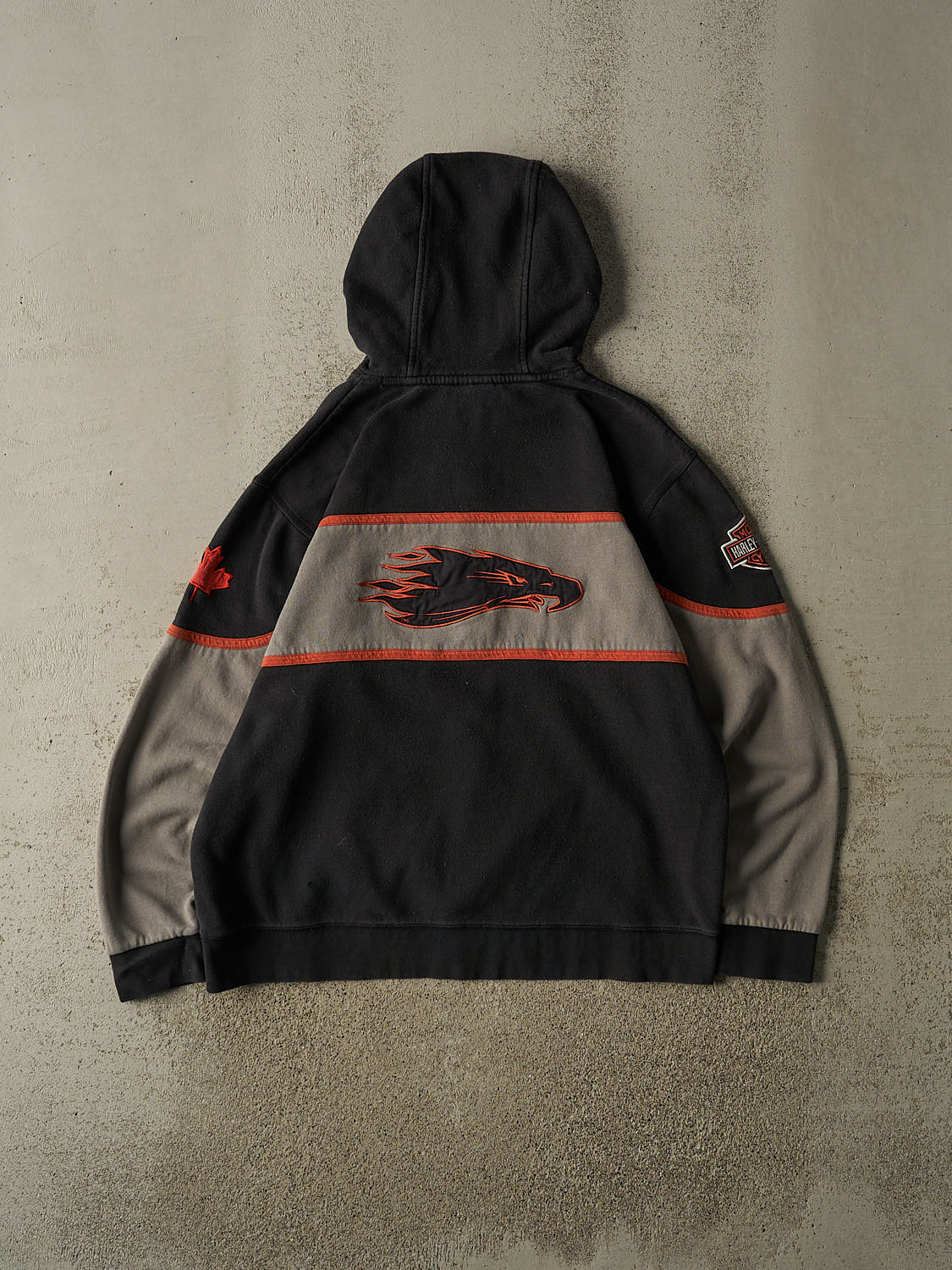 Vintage Y2K Black Harley Davidson Racing Embroidered Quarter Zip Hoodie (L/XL)