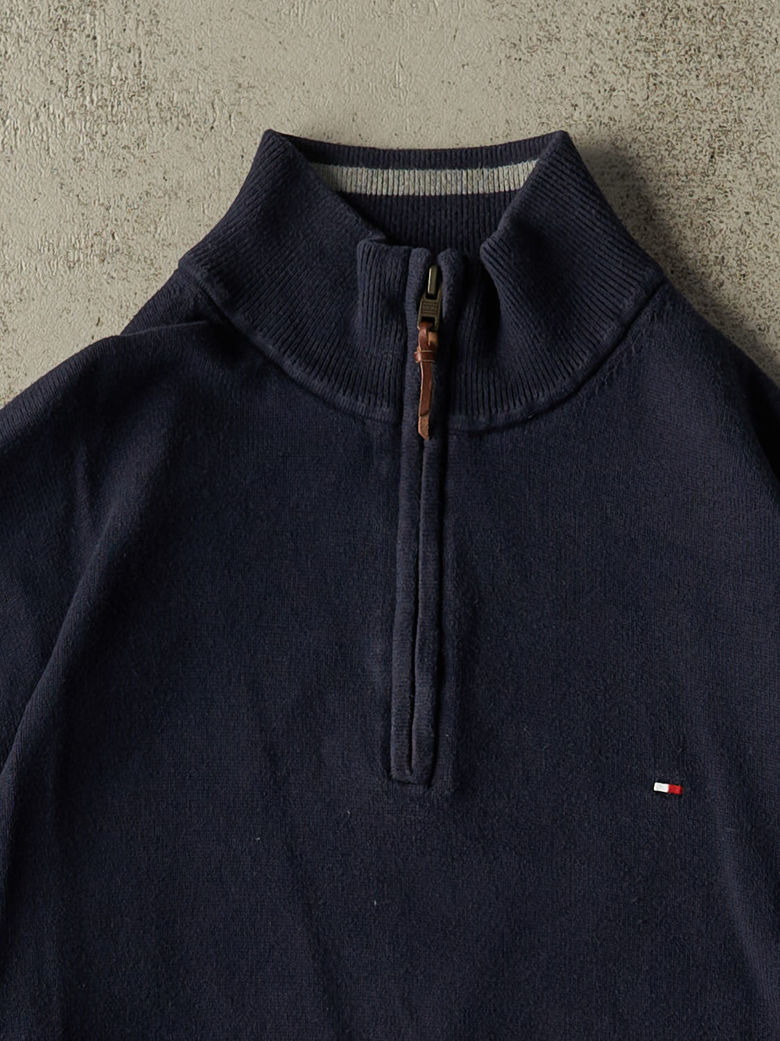 Vintage Y2K Navy Blue Tommy Hilfiger Quarter Zip Knit (L/XL)
