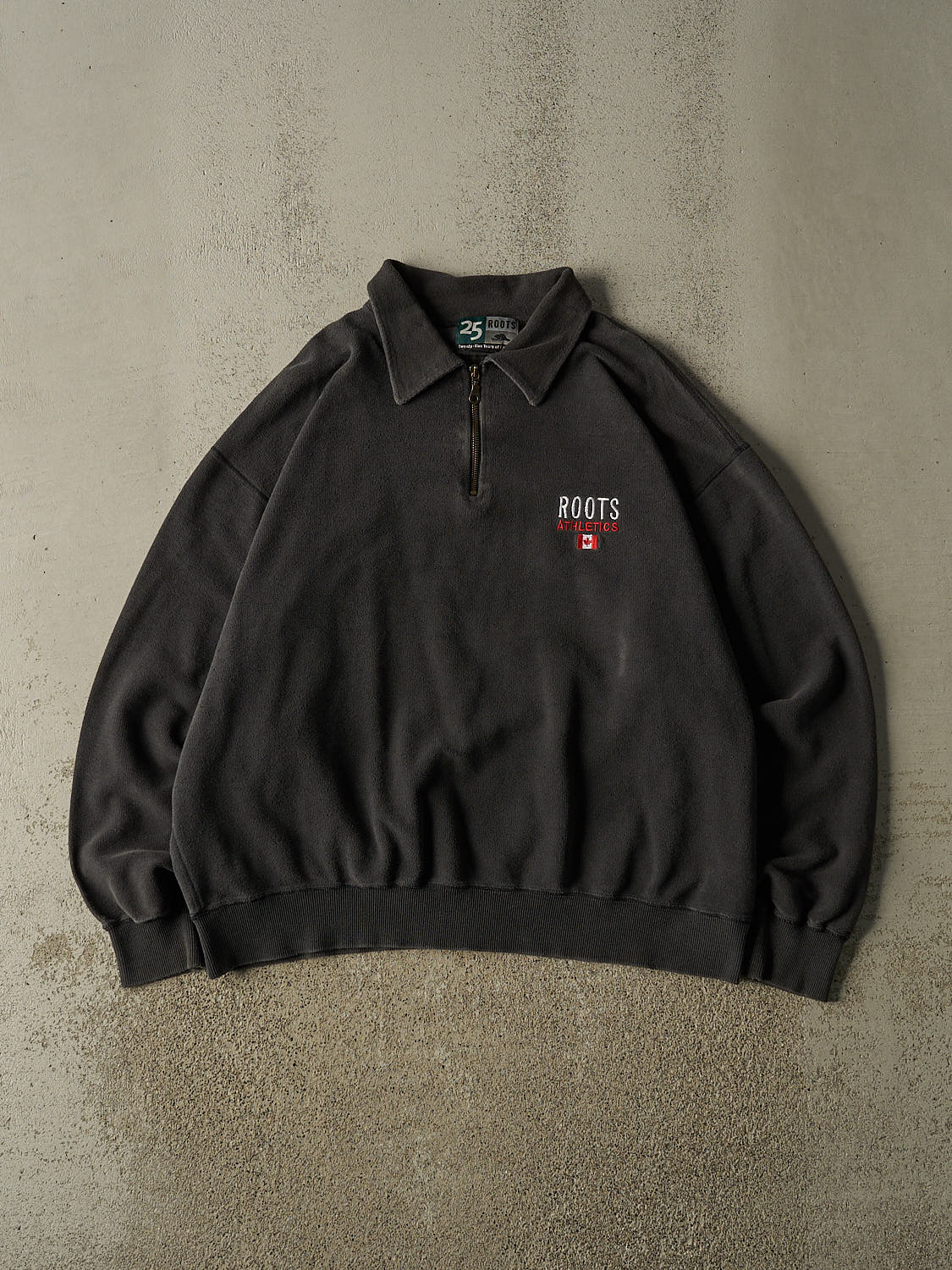 Vintage Y2K Faded Black Roots Athletics Inside Out Quarter Zip Sweater (XL/XXL)