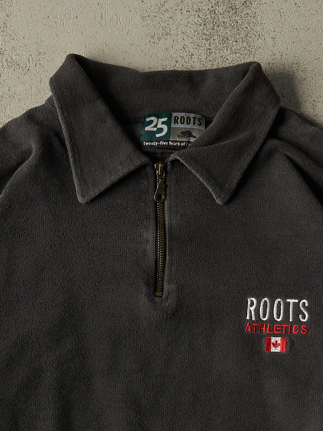Vintage Y2K Faded Black Roots Athletics Inside Out Quarter Zip Sweater (XL/XXL)