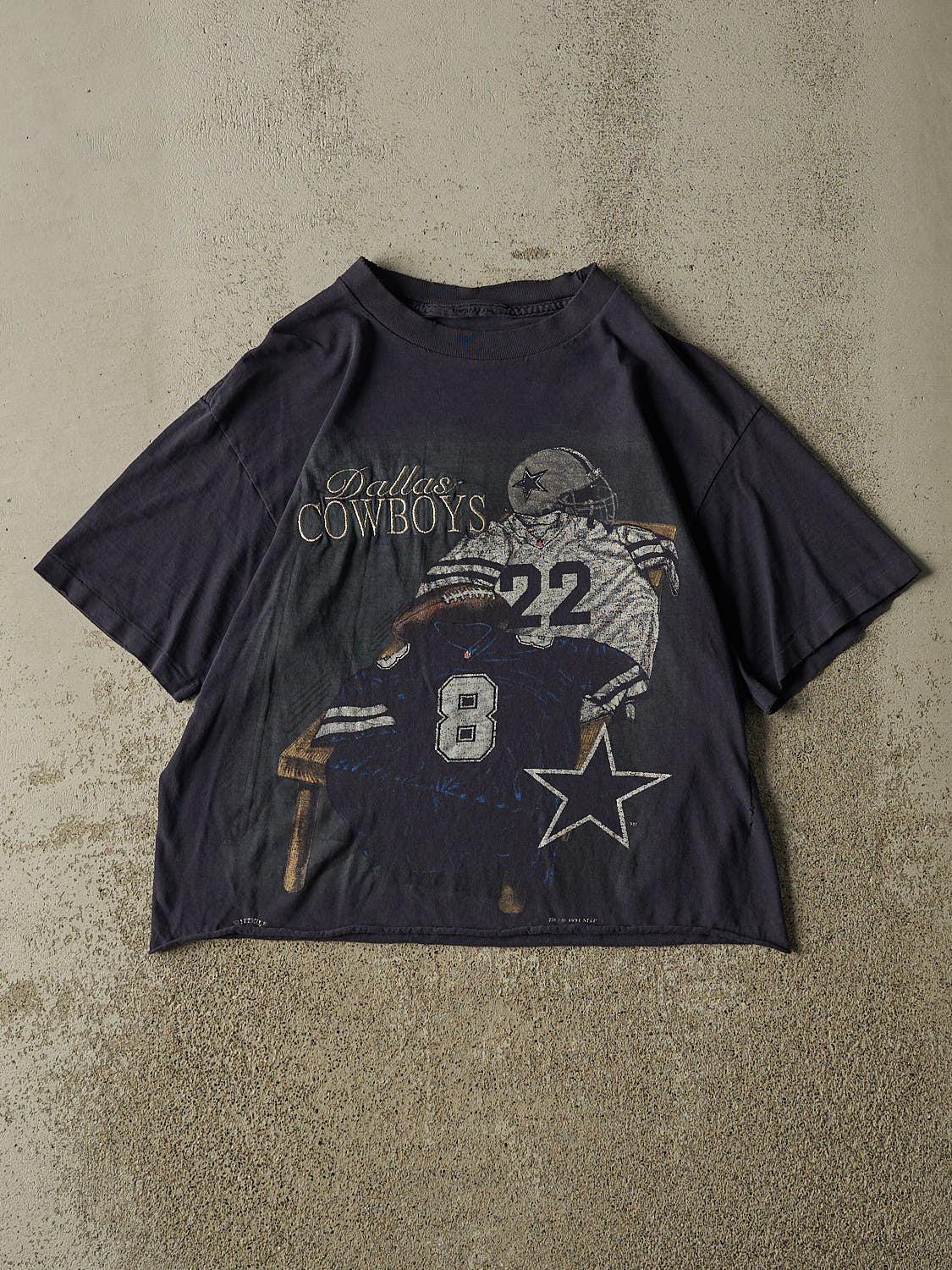 Vintage 94' Navy Blue Dallas Cowboys Embroidered Cropped Single Stitch Tee (XS/S)