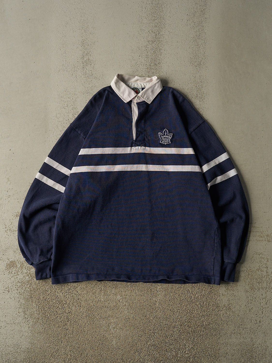 Vintage Y2K Navy Blue Toronto Maple Leafs Quarter Button Rugby Long Sleeve (XL/XXL)