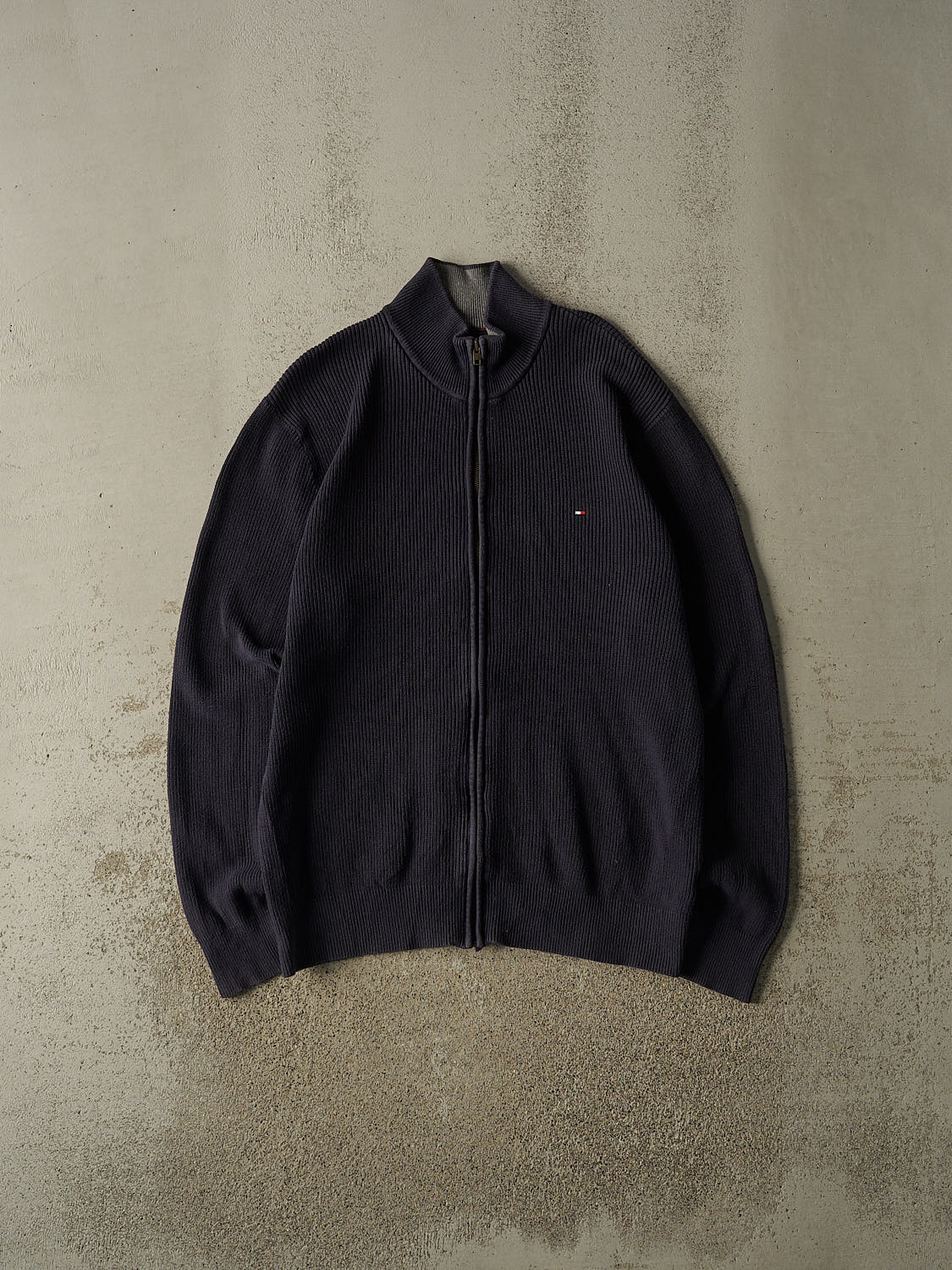 Vintage Y2K Navy Blue Tommy Hilfiger Zip Up Knit (XL)