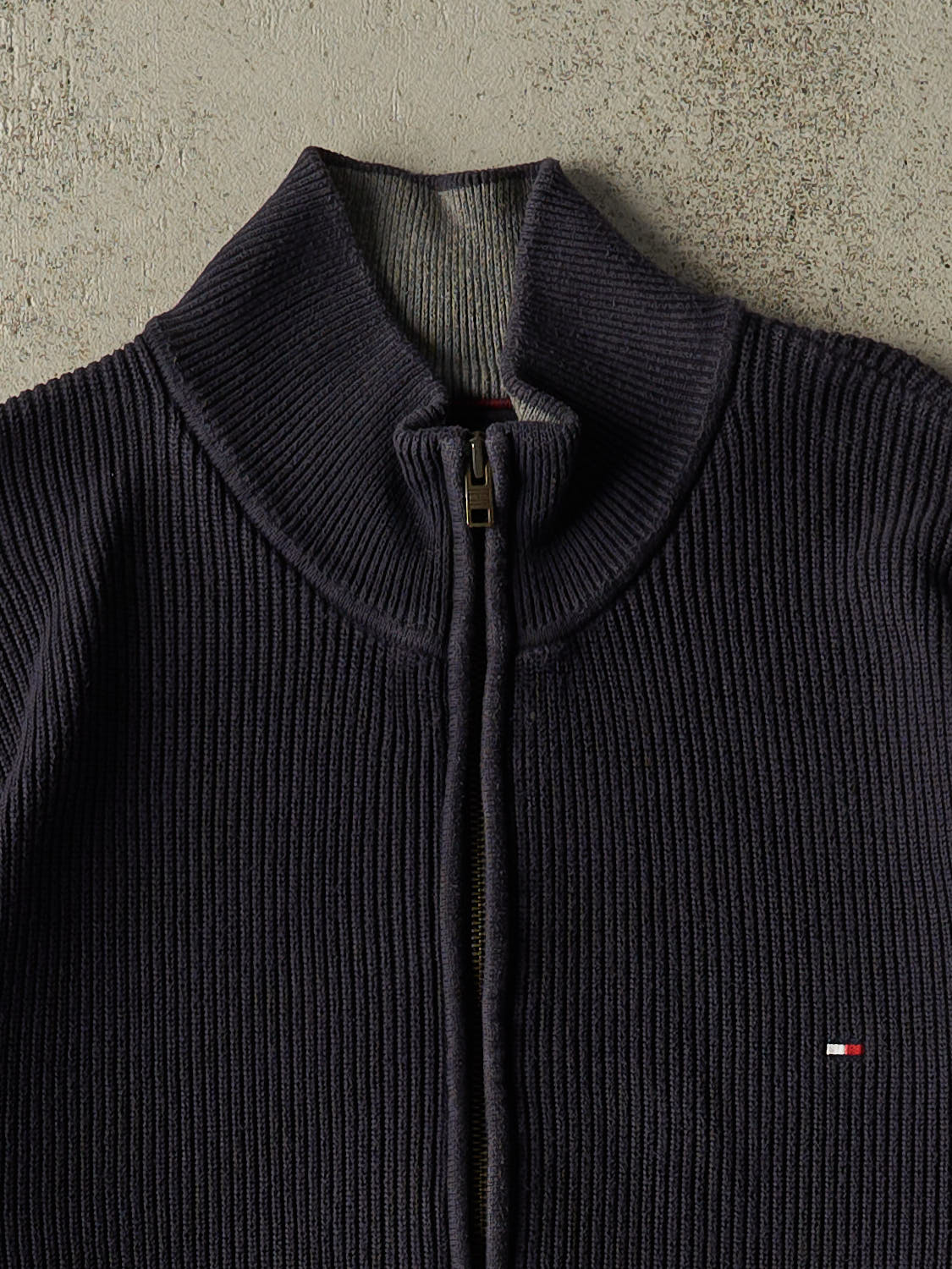 Vintage Y2K Navy Blue Tommy Hilfiger Zip Up Knit (XL)