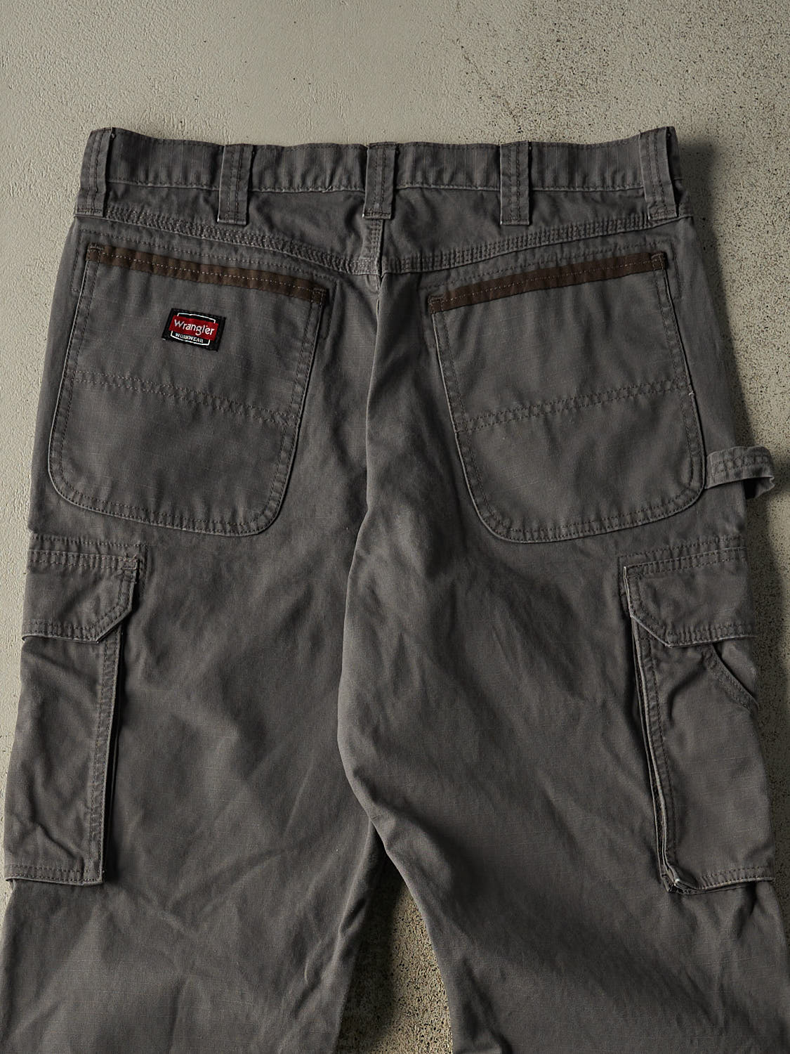 Vintage Y2K Grey Wrangler Double Knee Cargo Ripstop Pants (34x34.5)