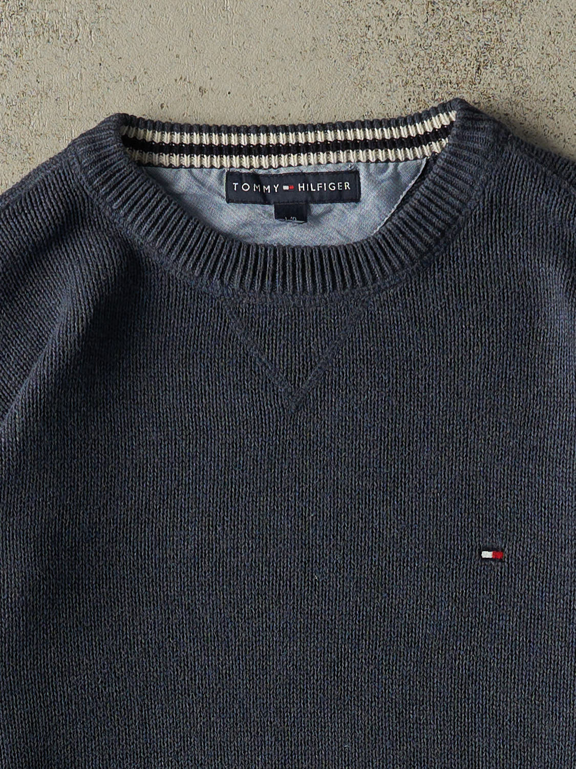 Vintage Y2K Navy Blue Tommy Hilfiger Embroidered Knit (L/XL)