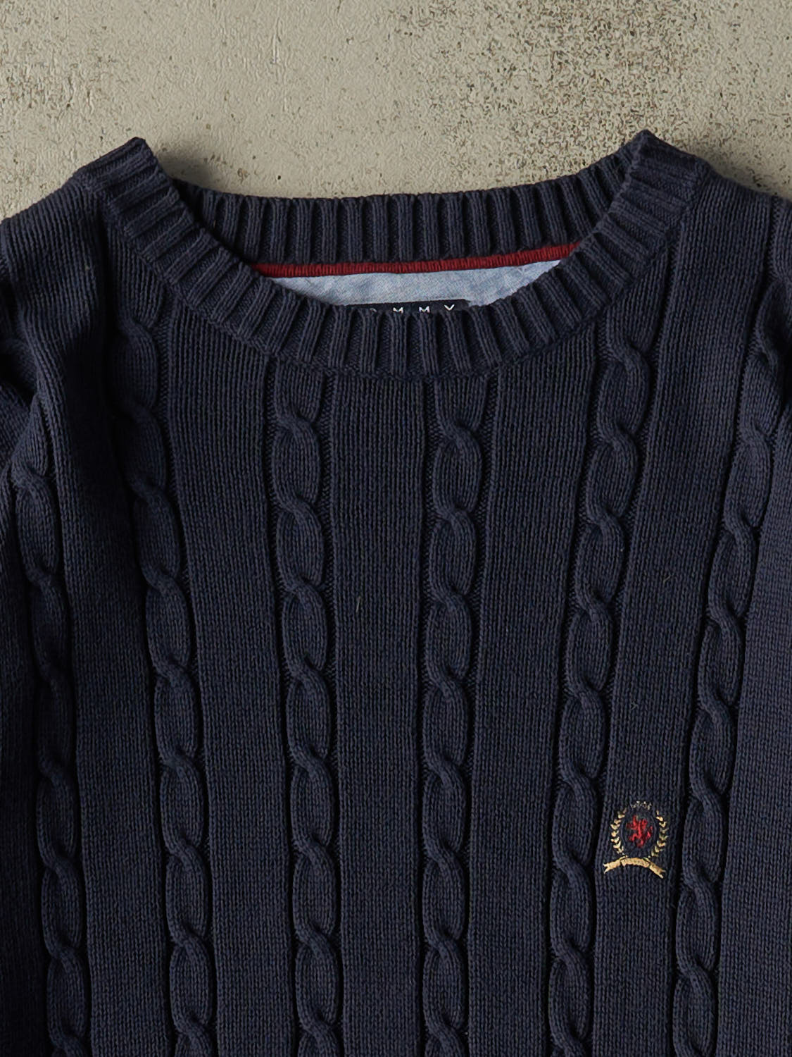 Vintage 90s Navy Blue Tommy Hilfiger Embroidered Cable Knit (M/L)