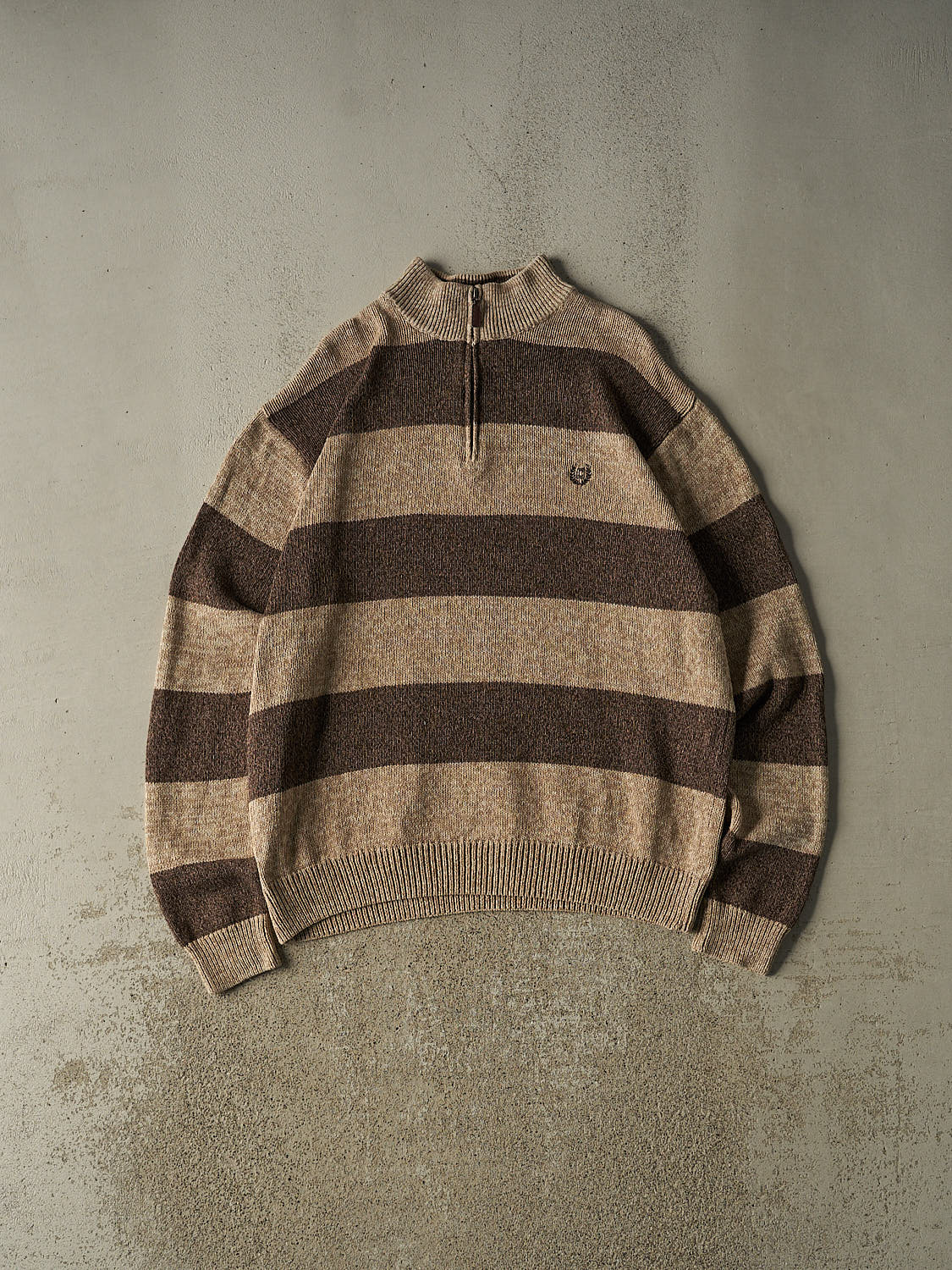 Vintage 90s Brown Chaps Striped Quarter Zip Knit (XL/XXL)