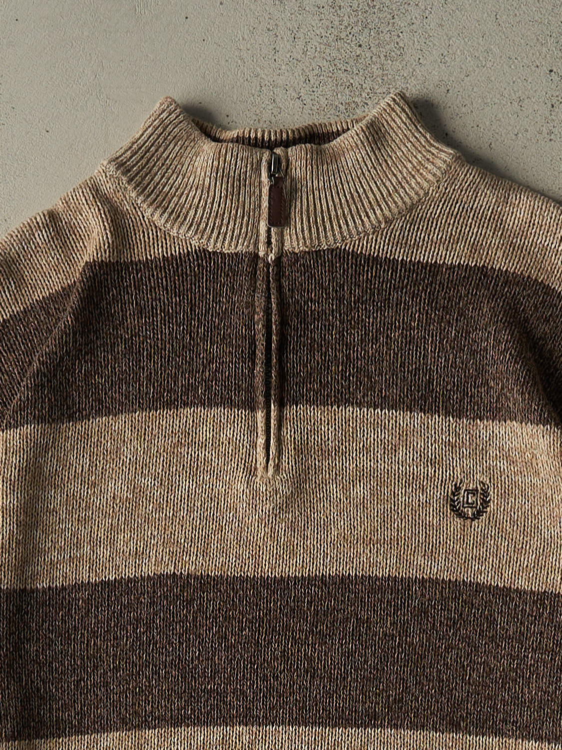 Vintage 90s Brown Chaps Striped Quarter Zip Knit (XL/XXL)