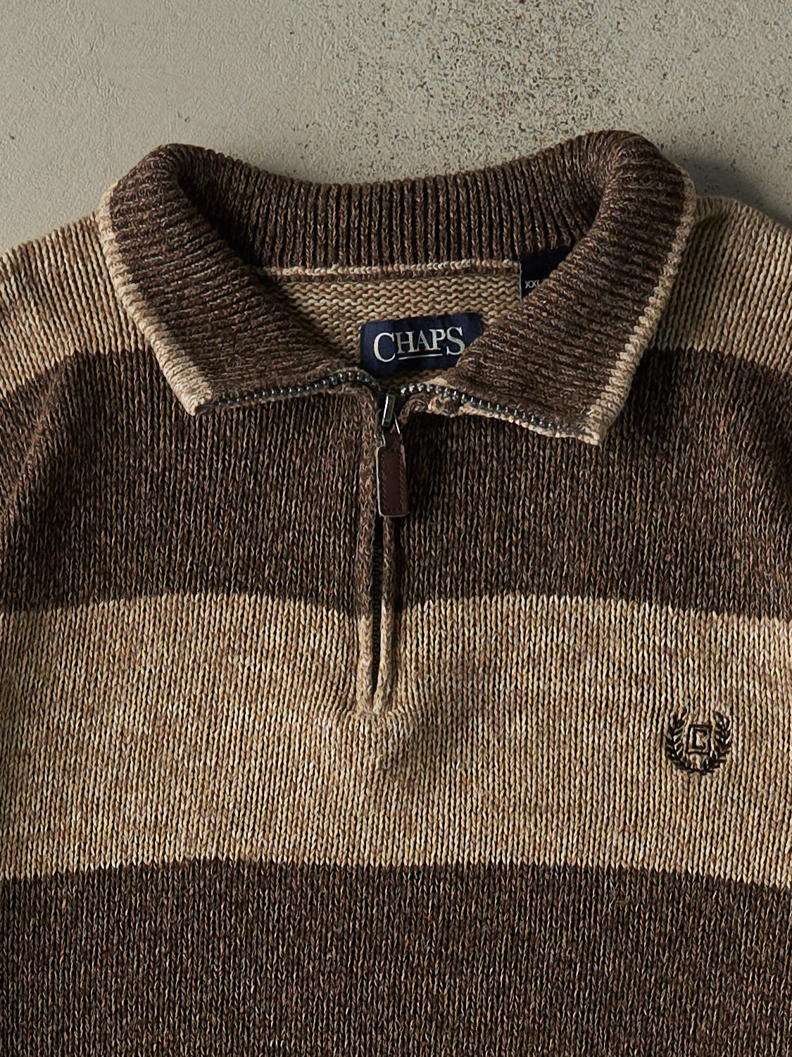 Vintage 90s Brown Chaps Striped Quarter Zip Knit (XL/XXL)