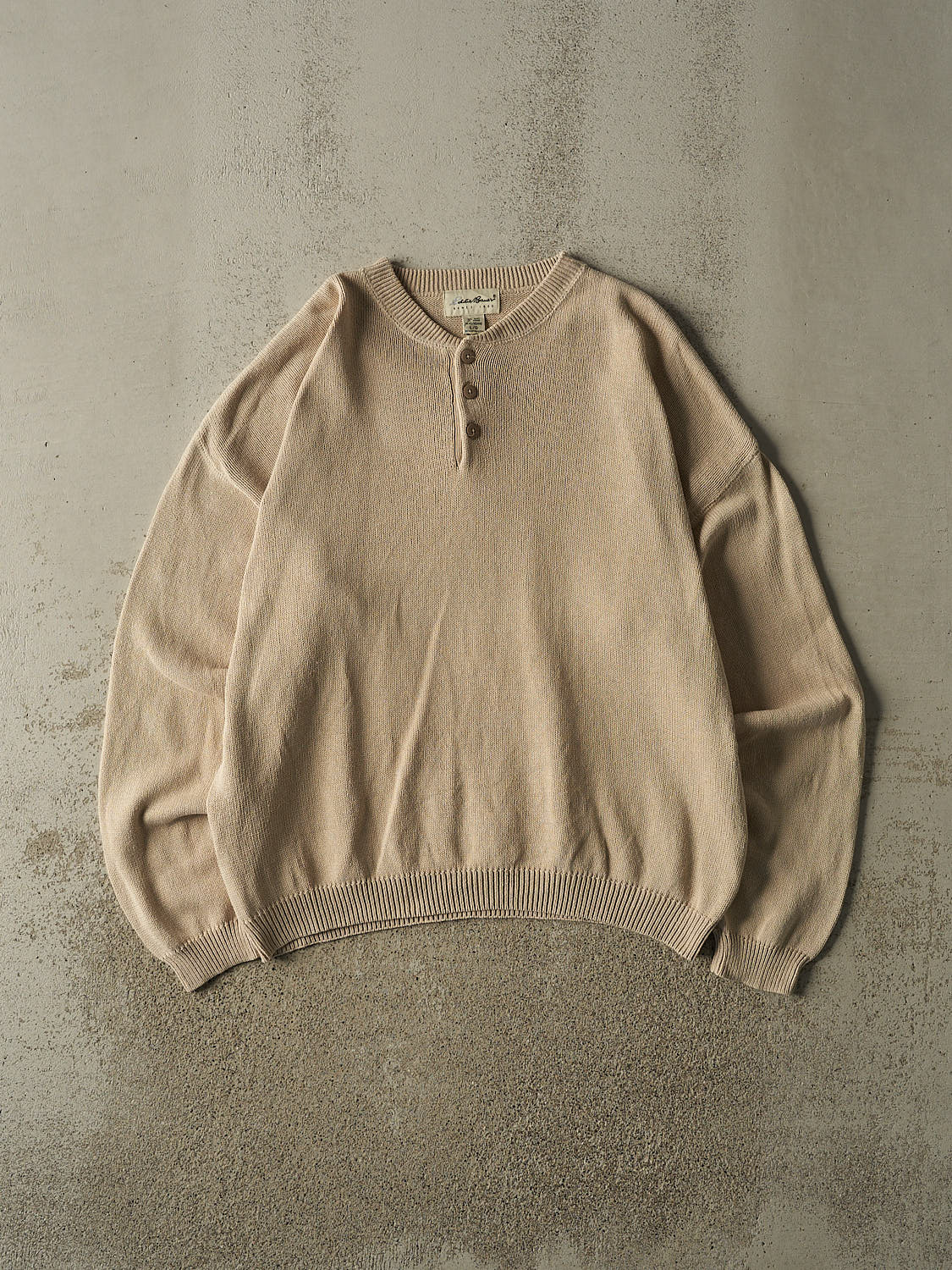 Vintage 90s Beige Eddie Bauer Quarter Button Knit (XL)