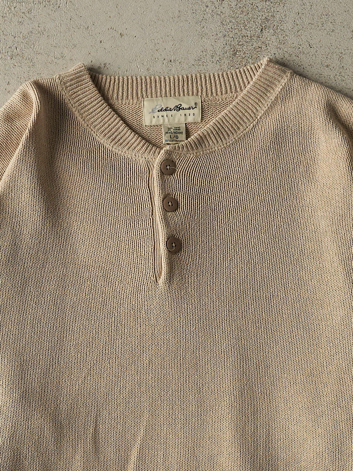 Vintage 90s Beige Eddie Bauer Quarter Button Knit (XL)