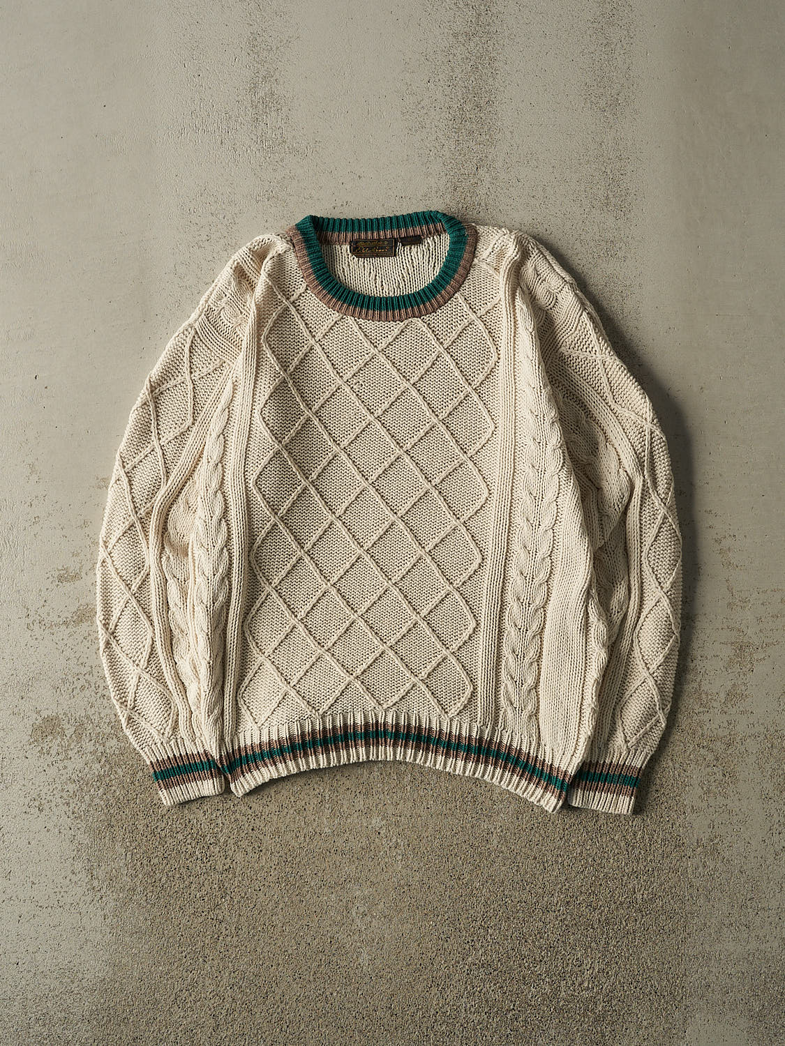 Vintage 80s Beige Eddie Bauer Diamond Cable Knit (M/L)